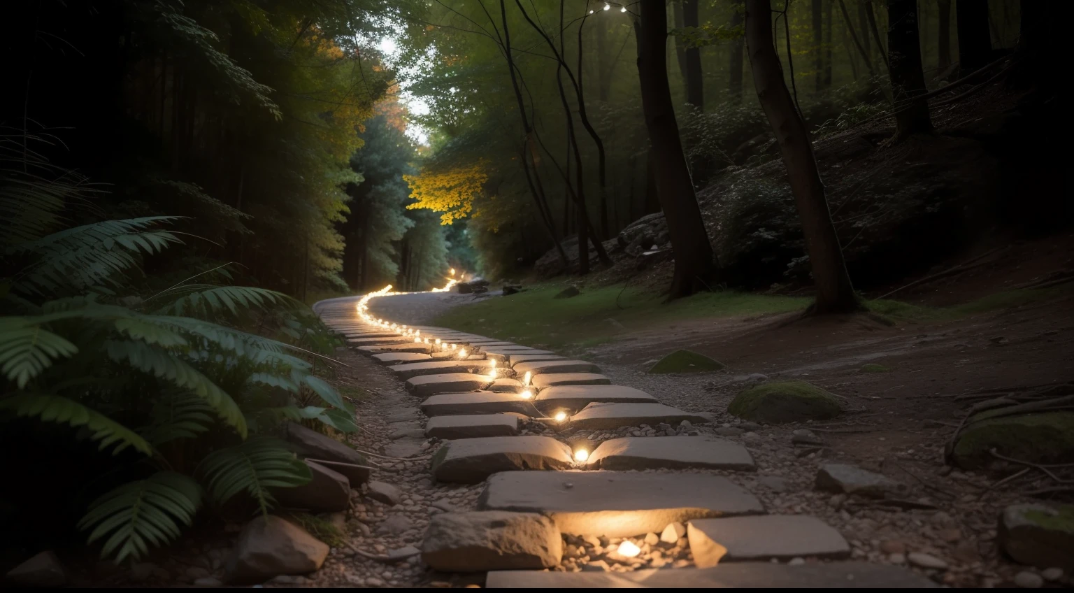 The path is littered with obstacles like stones, exposed roots and difficult ascents. No entanto, ao longo desse caminho, There are a number of small bright lights, como lanternas ou tochas, iluminando a trilha. These lights represent determination, hope and perseverance, while the hard path symbolizes the adversities of life.