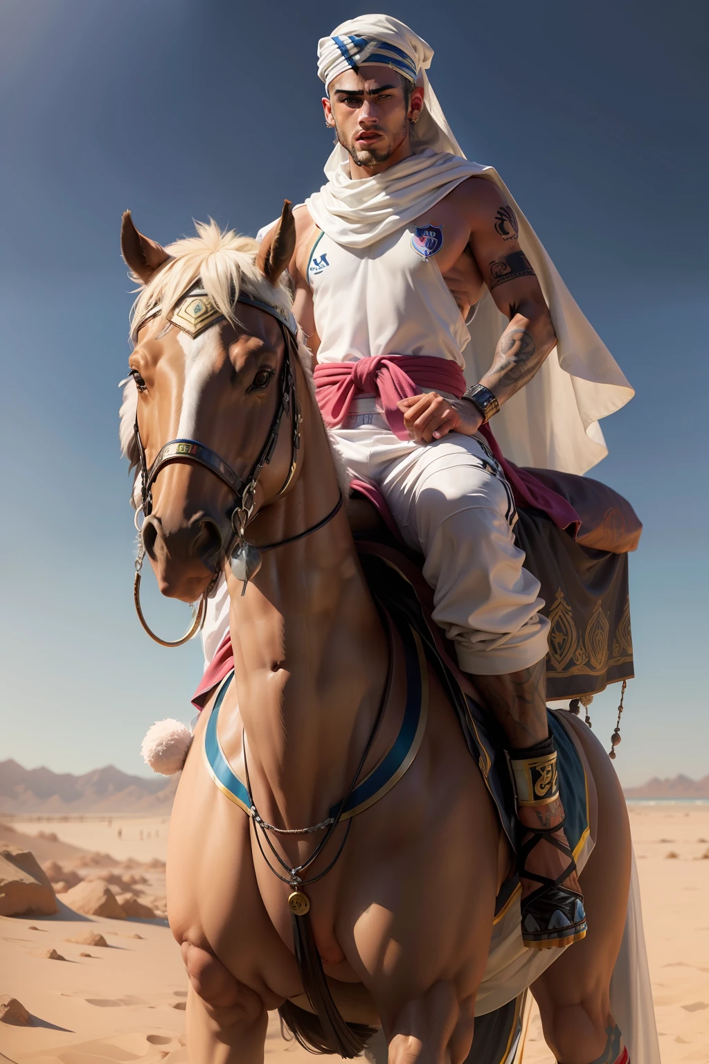 jogador Neymar Jr. vestido como um sheik, Realistic, 4k