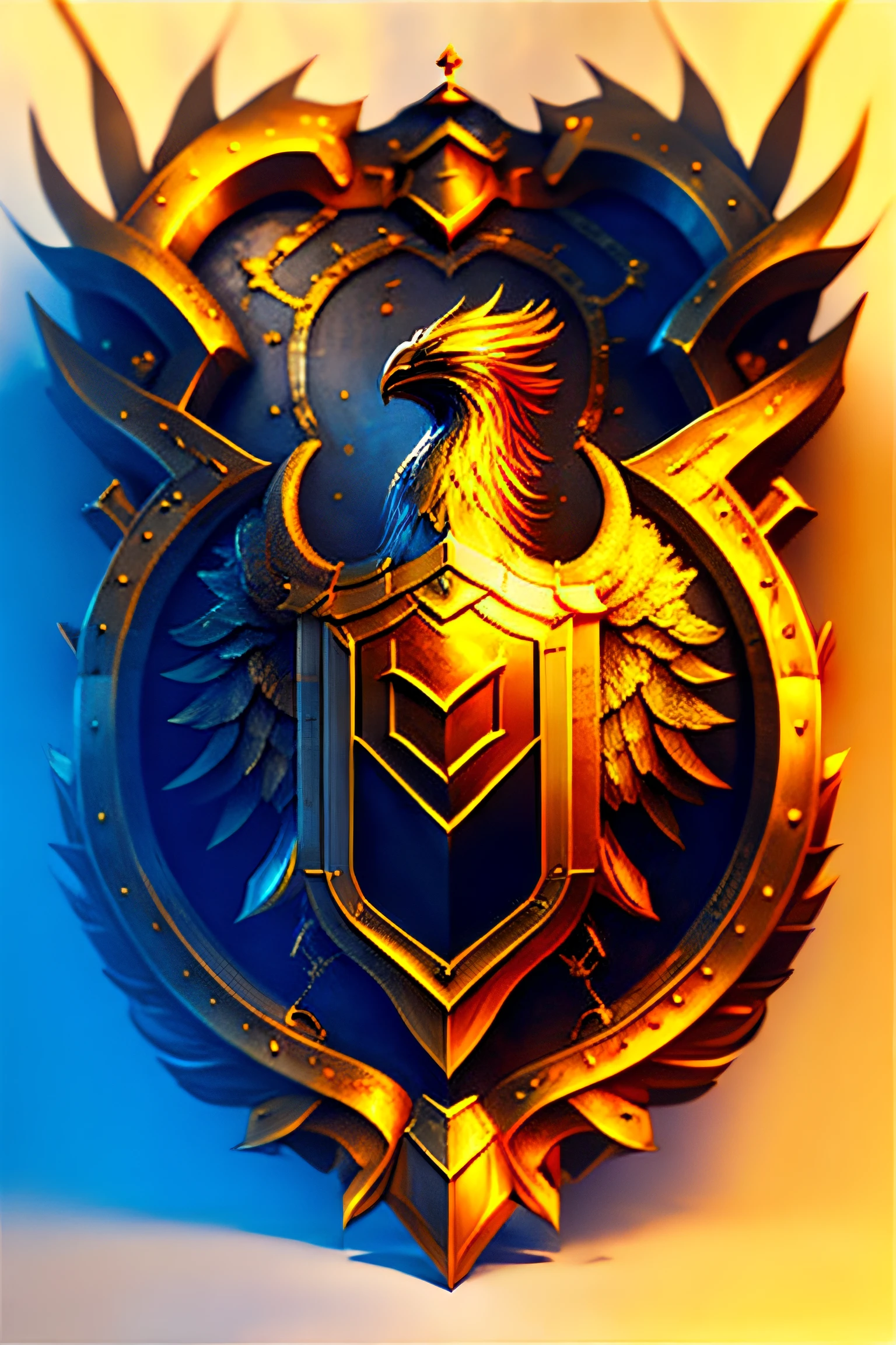 heraldic, escudo, retrato, phoenix, ouro, Magic the Gathering ArtStyle, magic the gathering concept art, Arte completa, Magia da Arte do Encontro, MTG Arte, Arte Manual, artwork of a phoenix, 8k, highes definition, escudo, coat of arms