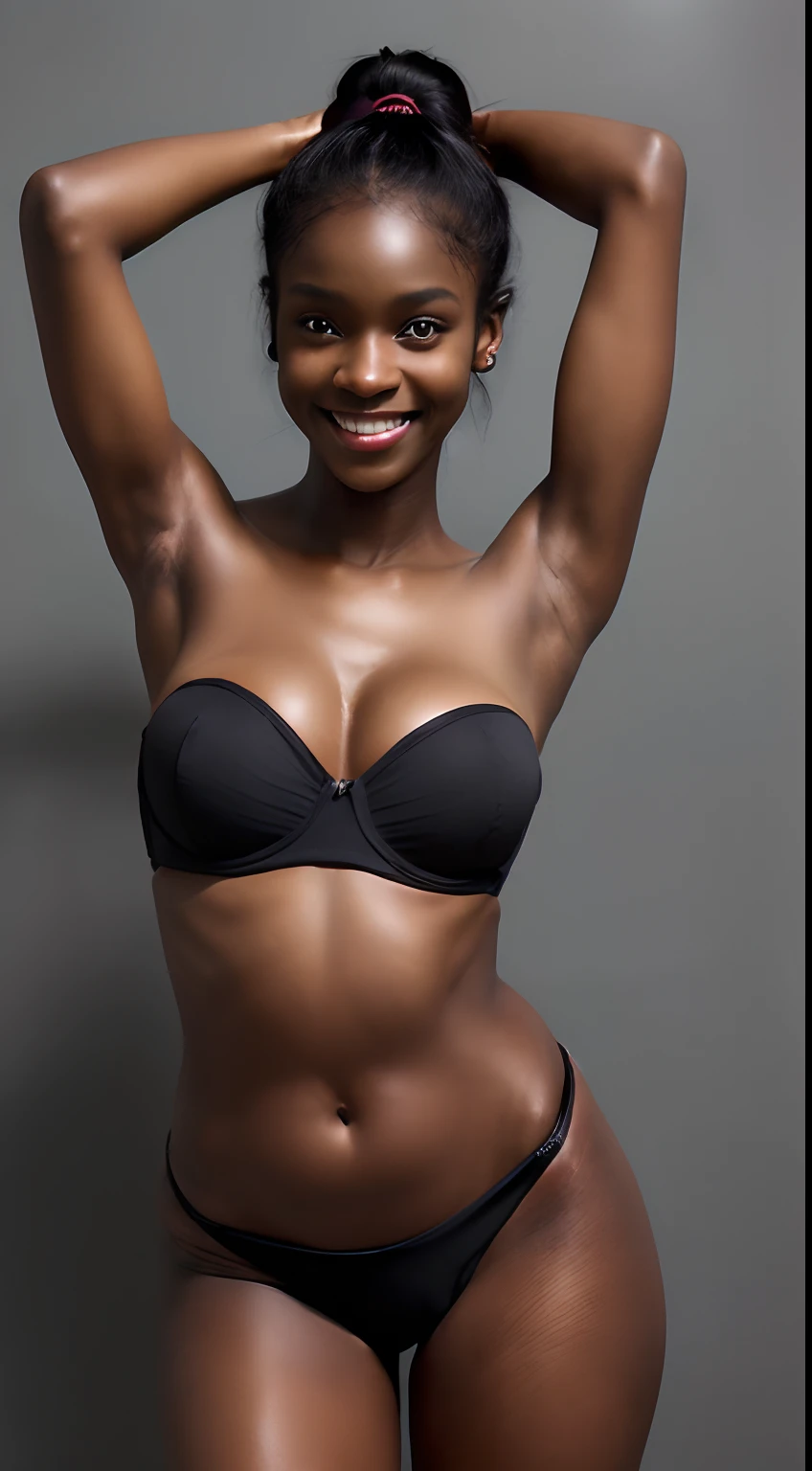 ((darkest skin、Black armpits、Black shiny skin、Very black glowing skin, shiny black skin!、Pitch black skin!、Make the skin pitch black!、Pitch black armpit skin!、sweaty and shiny skin、showing your whole body、Strapless Bra、Realistic armpit wrinkles、improve the appearance of armpits、Armpit、Take a pose with armpits visible、Photograph the whole body、Detailed black shiny armpits、Realistic black shiny armpits、Detailed armpit wrinkles、full of sweat、Black detailed black armpits、Very black skin color、Caucasian and half-very dark-skinned woman、Black skin beauty、Black skin、Glossy armpits、Stand in the woods and show your armpits、Dark-skinned woman in strapless bra, Smiling))、(Brown hair、high-ponytail Hairstyle、Caucasian and very black dark-skinned woman、8K、Caucasians with very dark skin)Strapless bra, Sexy body and face, White strapless bra, ((15-year-old female model, The darkest-skinned women with Caucasian features))、((Photograph the whole body、Woman with dark skin))、Photorealistic perfect body, Standing normally、Armpit pose standing normally in the armpit、closeup picture, Best Quality, Armpits, Arms up, White strapless bra、 at a forest、High ponytail hair、Realistic, 8K、Glossy armpits
