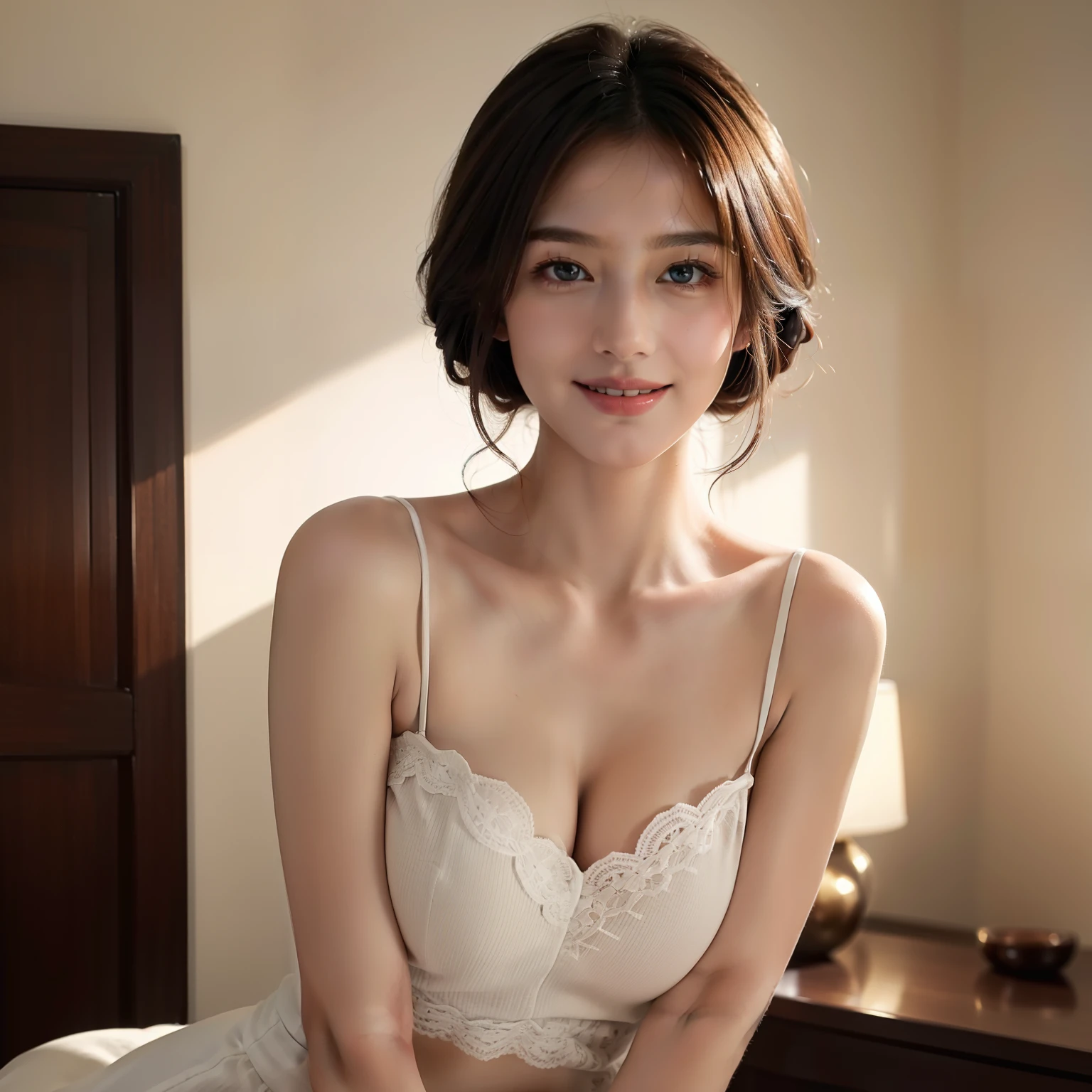 ((Best Quality, 8K, Masterpiece: 1.3)), 1girl, Slim Abs Beauty: 1.3, (Hairstyle Casual, Big Breasts: 1.2), Dress: 1.1, Super Fine Face, Delicate Eyes, Double Eyelids, Smile, Home