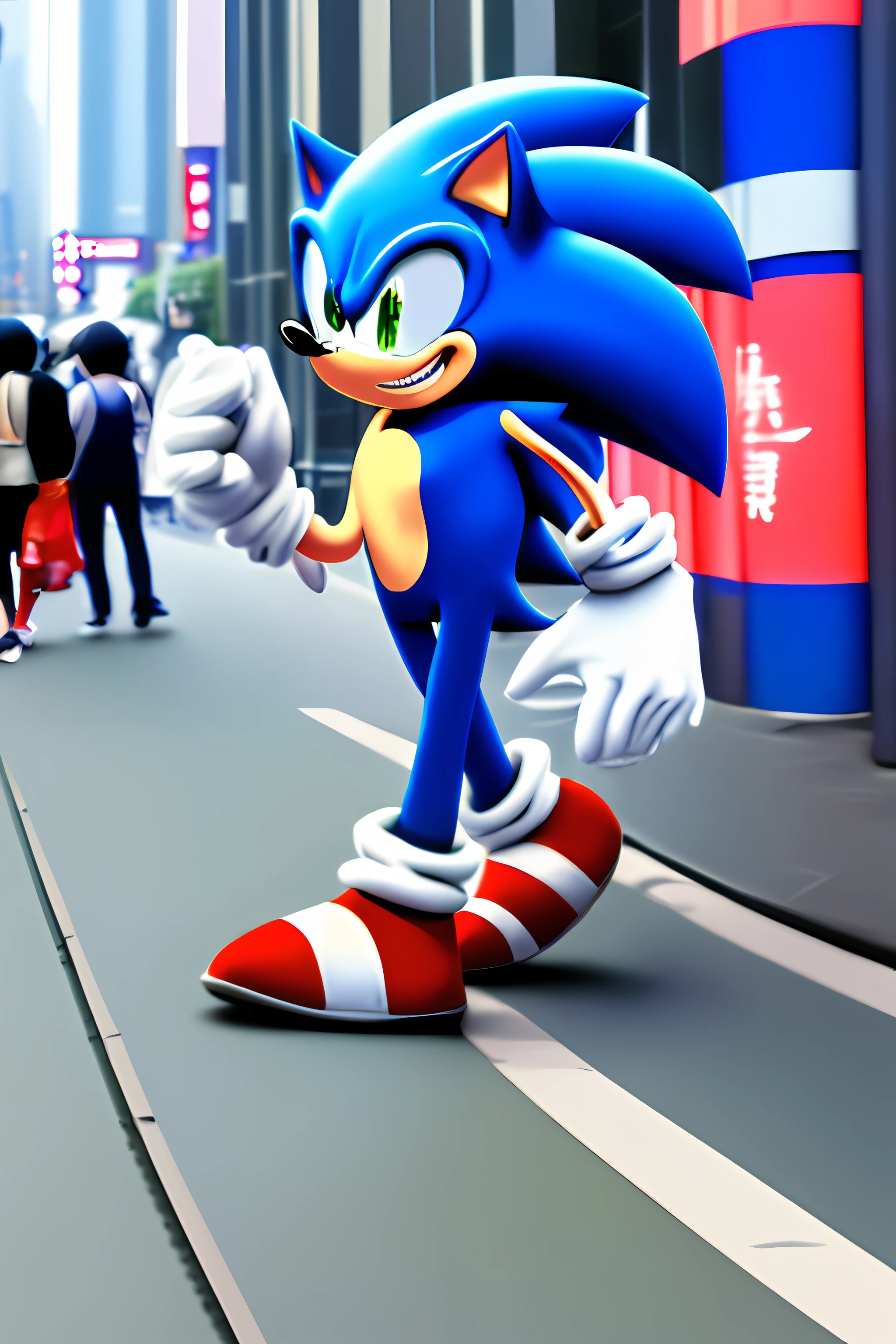 Sonic strolling around the city in Tokyo