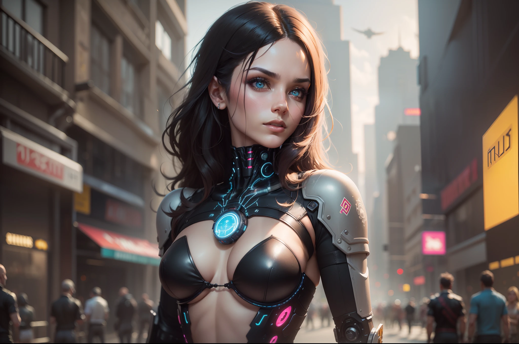 (corpo inteiro: 1.2),(corpo maravilhoso e sexy: 1.2), (seminua: 1.2), (altamente detalhado: 1.2), (melhor canon EOS R6 qualidade: 1.2), (8k: 1.0), (Dynamic Stance: 1.2), (lots of big black tattoos on the head, Open cybernetic head showing the inside, Face aberta detalhada, olhos hiper detalhados 1 .2 ), foco nítido (Award photo: 1.2), (Subsurface scattering: 1.1) (um belo ciborgue ultra-detalhado: 1.2), (Cabelo moicano estilo punk altamente detalhado: 1.2), brilho neon, (Detailed cybernetic eyes: 1.1), (hiper-realista: 1.2), RPG, Estilo Cyberpunk 2077, dramatic lighting (paisagem urbana futurista altamente detalhada: 1. 2), (science fiction: 1.2), fotografia profissional, por WLOP greg rutkowski, Jeffrey Simpson, Alphonse Mucha.