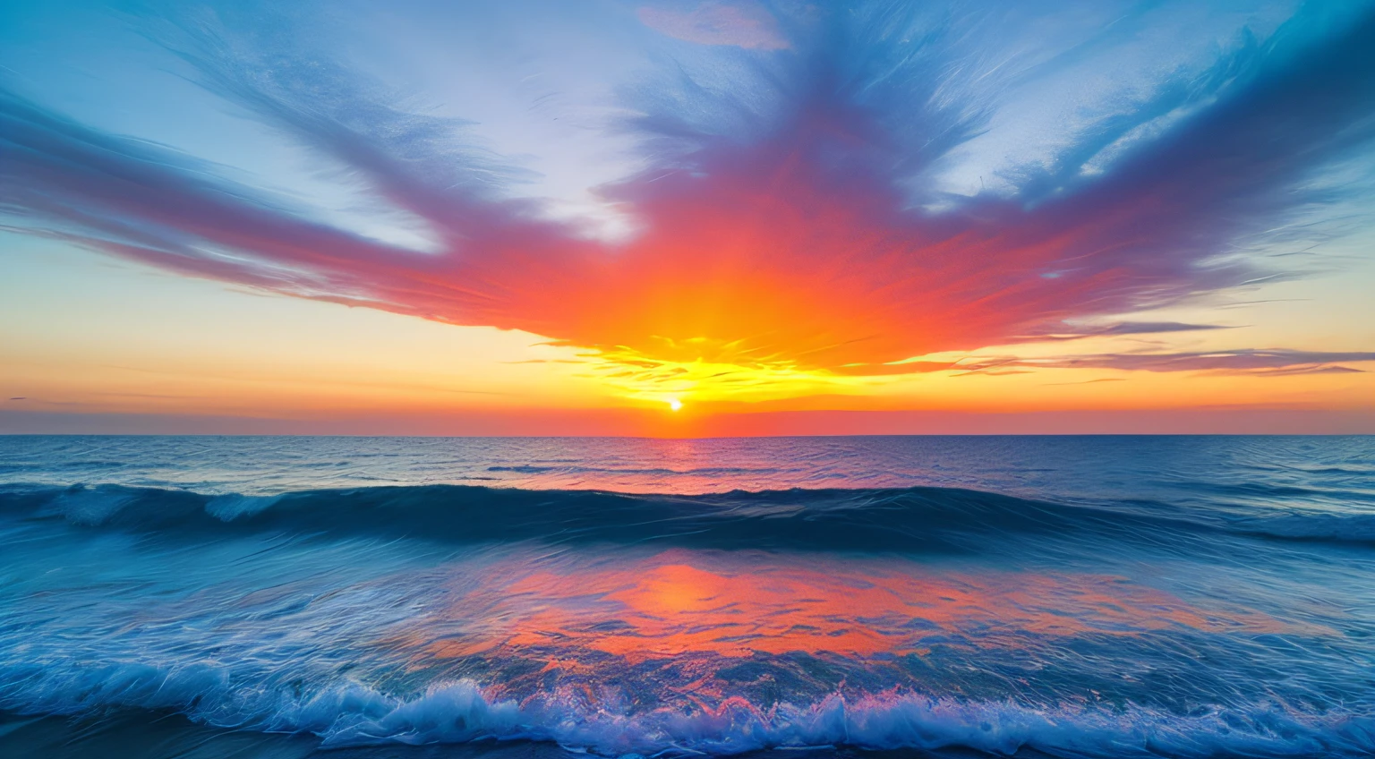Gorgeous sunrise background with sea, blue water