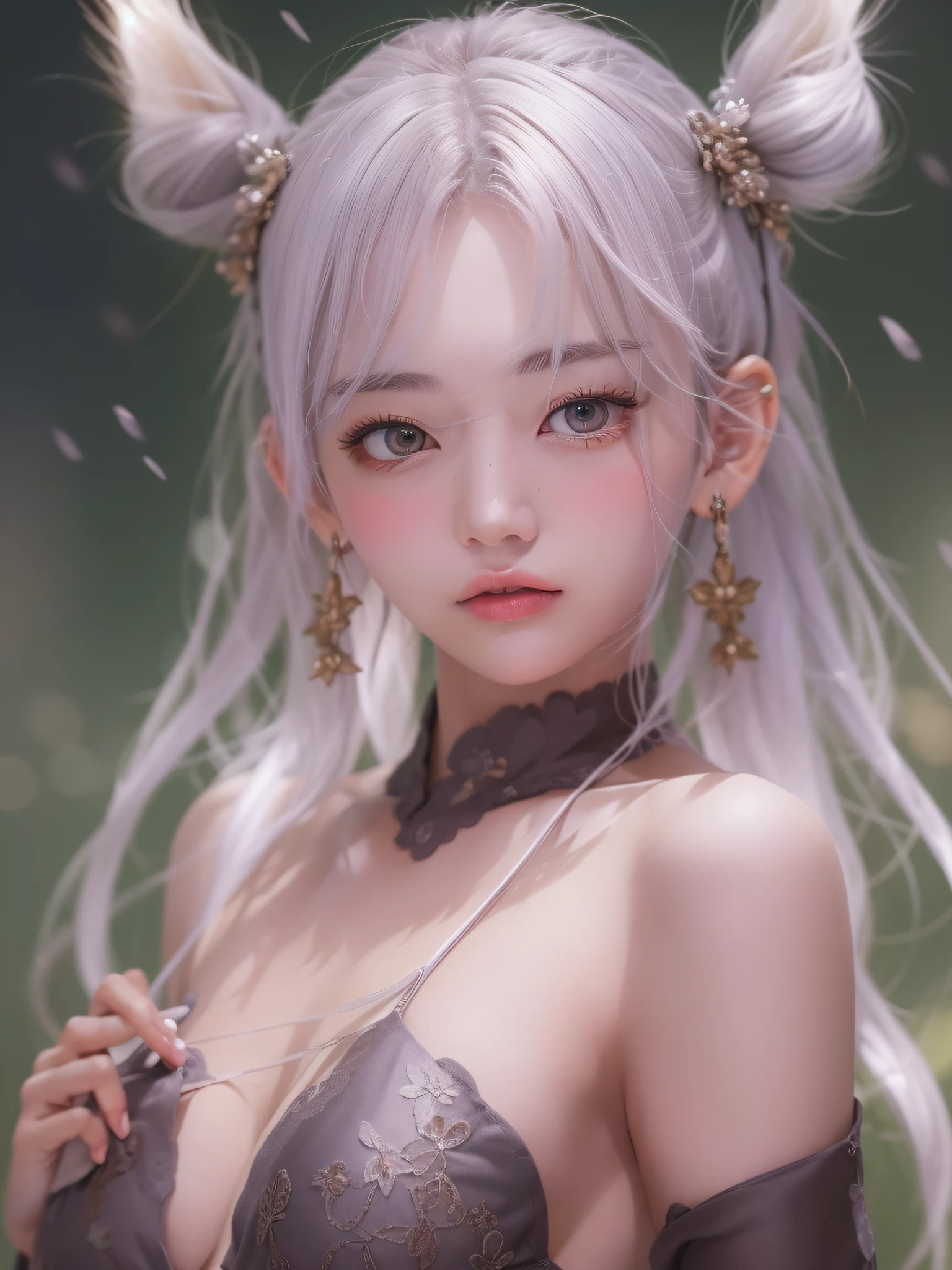 （NSFW）、Random posture、(extremely delicate and beautiful work)、(​masterpiece)、one girls、（White Micro Bikini）、（Brazilian swimwear with less area）、(Girl in white swimsuit:1.2)、（（large full breasts））、（I-Cup）、（large raised breasts）、hight resolution、Waist circumference、（Bun hair）、A charming expression、Beautiful clear eyes、green pupils、Delicate earrings、Fairy ears、Simple blurred background、very detailed descriptions、beautiful expression、Delicate figure、thin clavicle、Beautiful lips、Beautiful Breasts STS、Soft rear view、mix4、(8K、Raw photography、 top-quality、​masterpiece:1.2)、(realisitic、Photorealsitic:1.37)、one girls、cute little、A city scape、night rain、Professional Lighting、photon maping、Radio City、physically-based renderingt、(shinny skin:1.2)、（Full body、standingn）