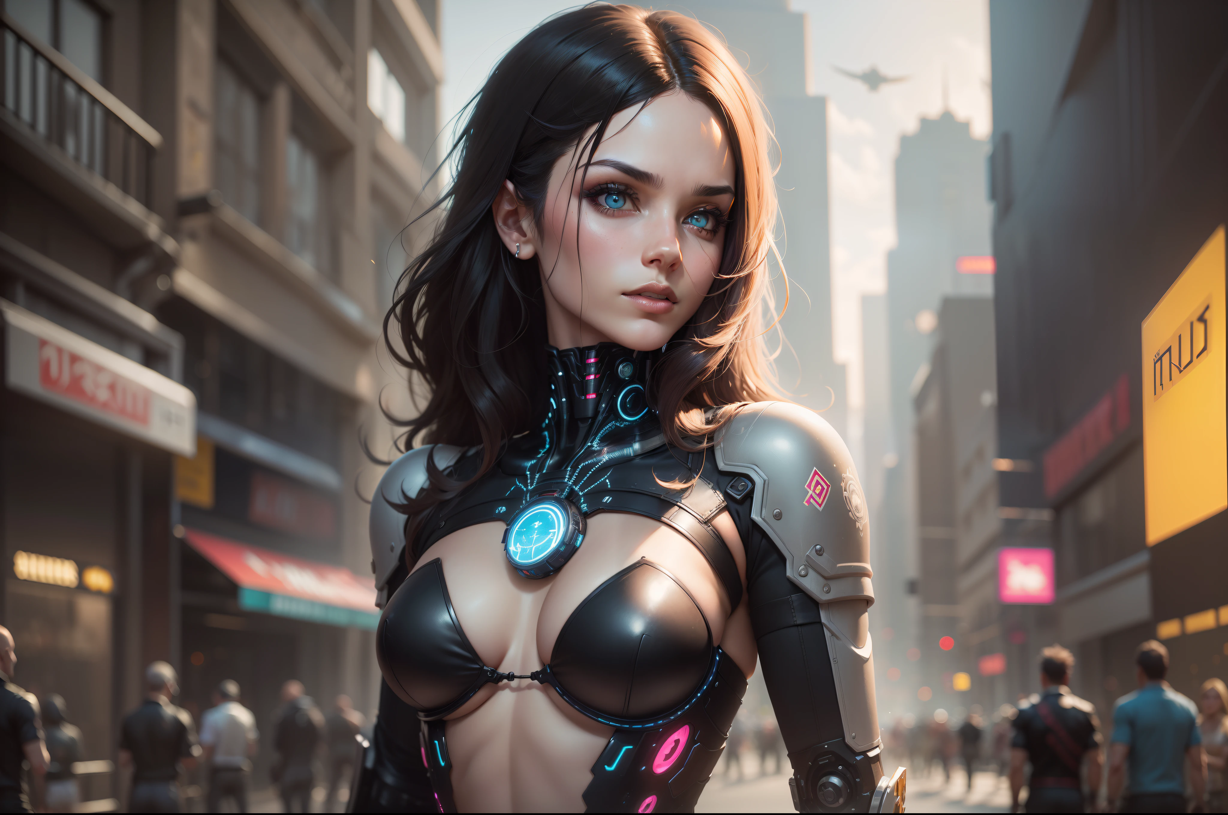 (corpo inteiro: 1.2),(corpo maravilhoso e sexy: 1.2), (seminua: 1.2), (altamente detalhado: 1.2), (melhor canon EOS R6 qualidade: 1.2), (8k: 1.0), (Dynamic Stance: 1.2), (lots of big black tattoos on the head, Open cybernetic head showing the inside, Face aberta detalhada, olhos hiper detalhados 1 .2 ), foco nítido (Award photo: 1.2), (Subsurface scattering: 1.1) (um belo ciborgue ultra-detalhado: 1.2), (Cabelo moicano estilo punk altamente detalhado: 1.2), brilho neon, (Detailed cybernetic eyes: 1.1), (hiper-realista: 1.2), RPG, Estilo Cyberpunk 2077, dramatic lighting (paisagem urbana futurista altamente detalhada: 1. 2), (science fiction: 1.2), fotografia profissional, por WLOP greg rutkowski, Jeffrey Simpson, Alphonse Mucha.