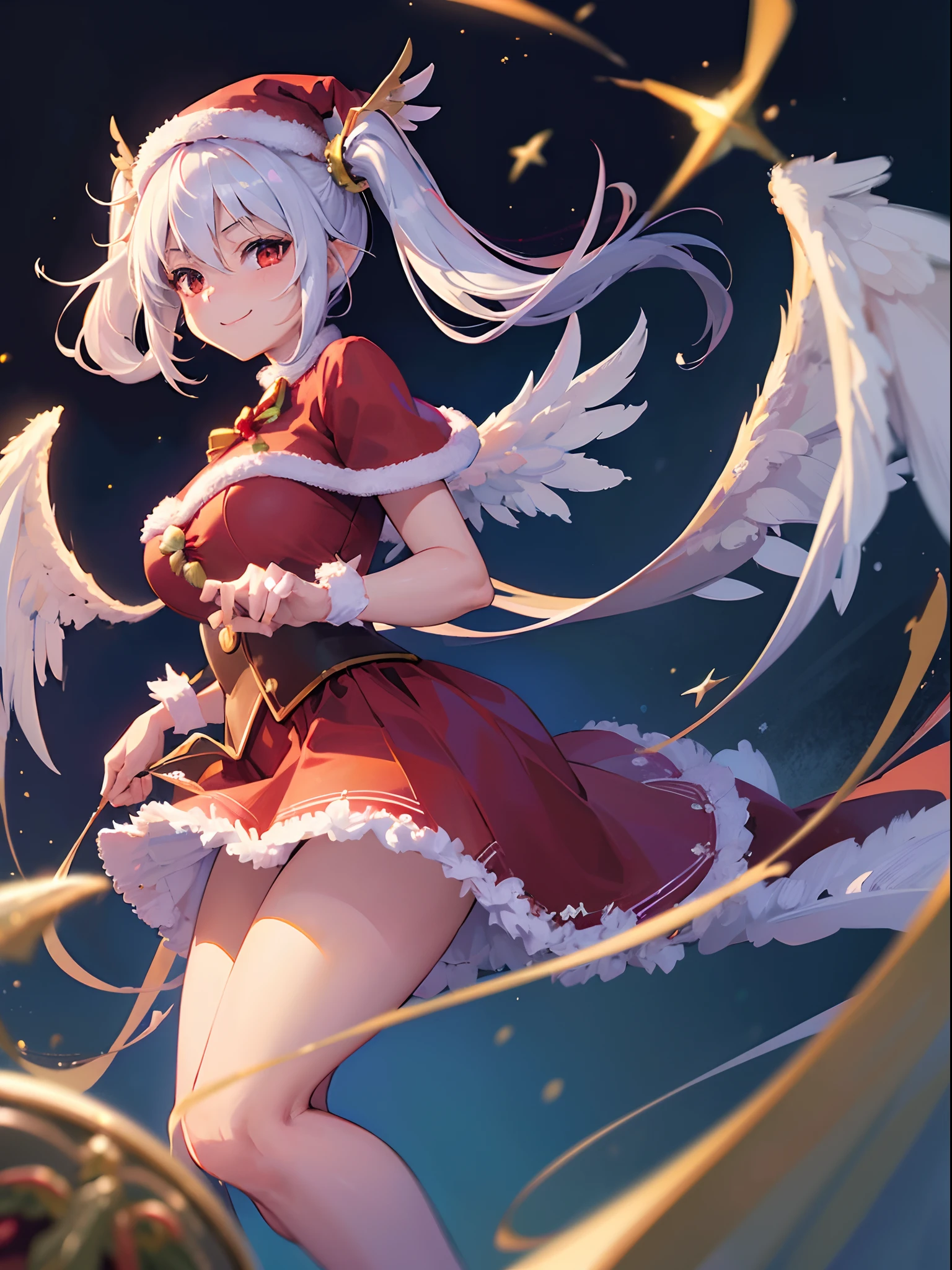(masterpiece, highest quality, ultra high res, ultra detailed:1.3), 1 cute girl, 18yo, ideal ratio body proportions, blonde short hair, (red magical girl outfit, black frilled mini skirt:1.3), puffy shoulders, bare arms, magic wand, (white cotton panties, 1 strange small animals:1.6), dynamic pose, night city, clothes covered nipples, smiling,