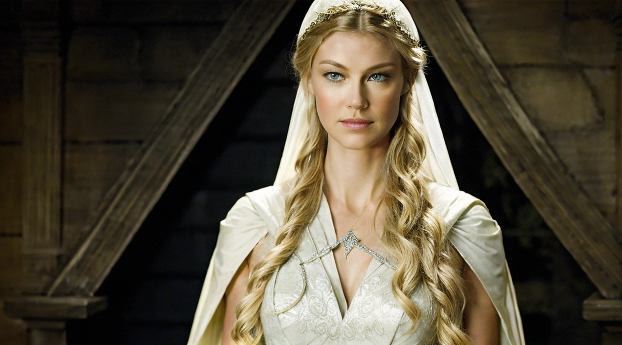 Take a picture of Galadriel, de corpo inteiro, With Lord of the Rings scenario