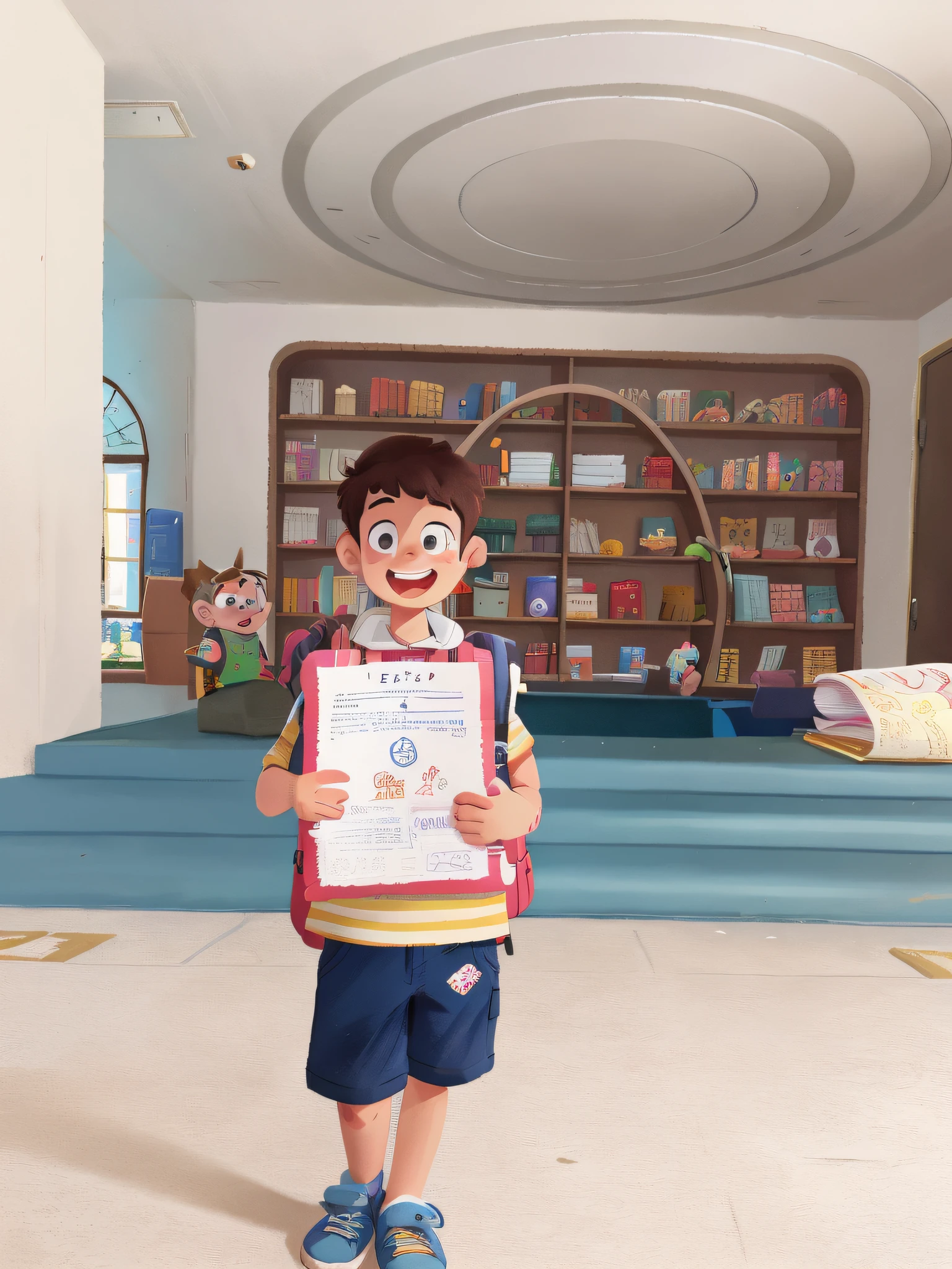 A in class, backpack on his back, happy, happy, with teacher at the door of the school, perfect quality, clear focus, (masterpiece: 1.2) (Realistic: 1.2) (Bokeh) (Best quality) (Detailed skin: 1.3) (Intricate details) (8K) (Detail eyes) (Sharp focus), (seriously)