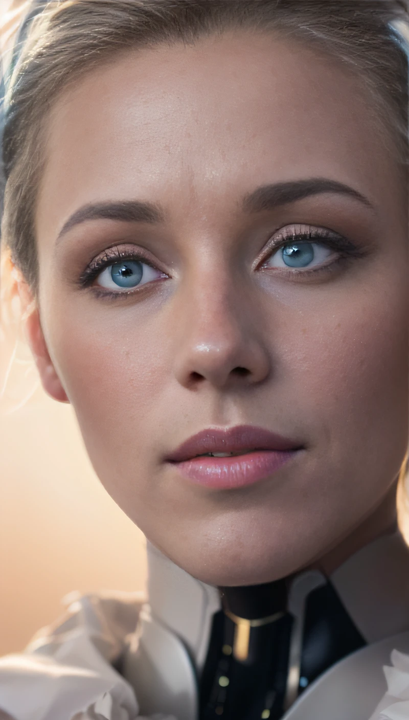 mulher loira com olhos azuis e uma gravata e uma camisa branca, foto retrato suave 8 k, Retrato VFX altamente detalhado, cinematic headshot portrait, retrato vfx altamente detalhado de, Rostos UHD ultrarrealistas, mulher com pele de porcelana, cinematic portrayal, cinematic close-up of bust, Cinematic realistic portrait, foto de closeup do rosto, realistic face moody lighting