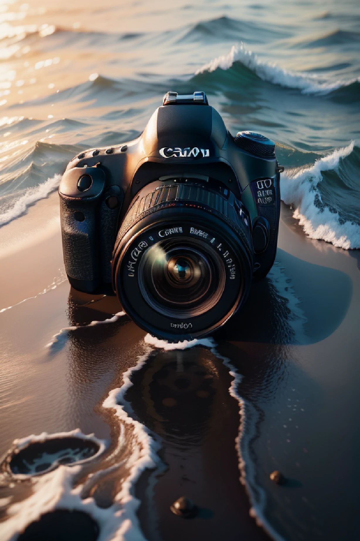 Canon 5D3 camera floating on the sea