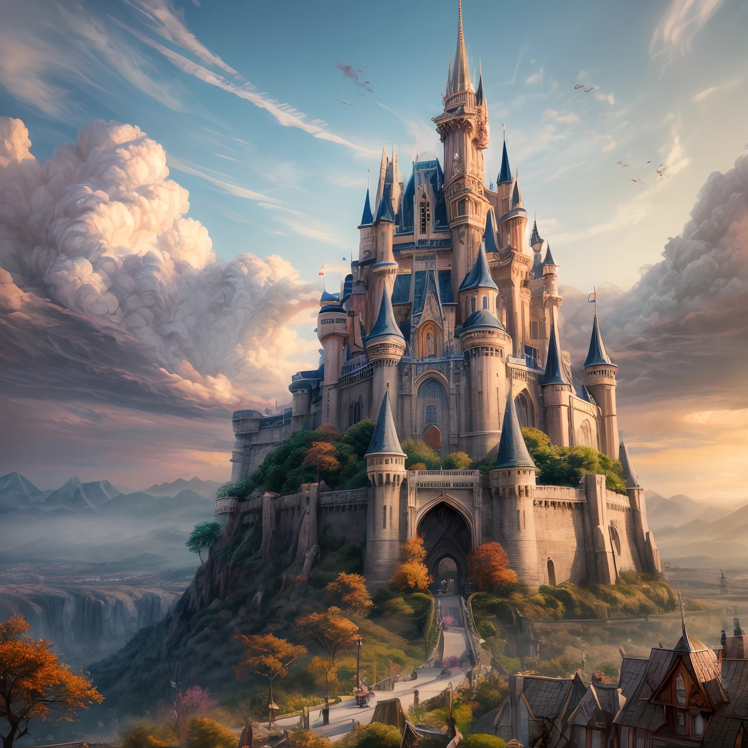 anime scene of a tree with a castle in the background, concept art by Kamagurka, pixiv contest winner, fantasy art, anime background art, anime concept hdr anime macmanus, 4k highly detailed digital art, background artwork, anime epic artwork, anime scenery concept art, 4k detailed digital art, made of tree and fantasy valley,