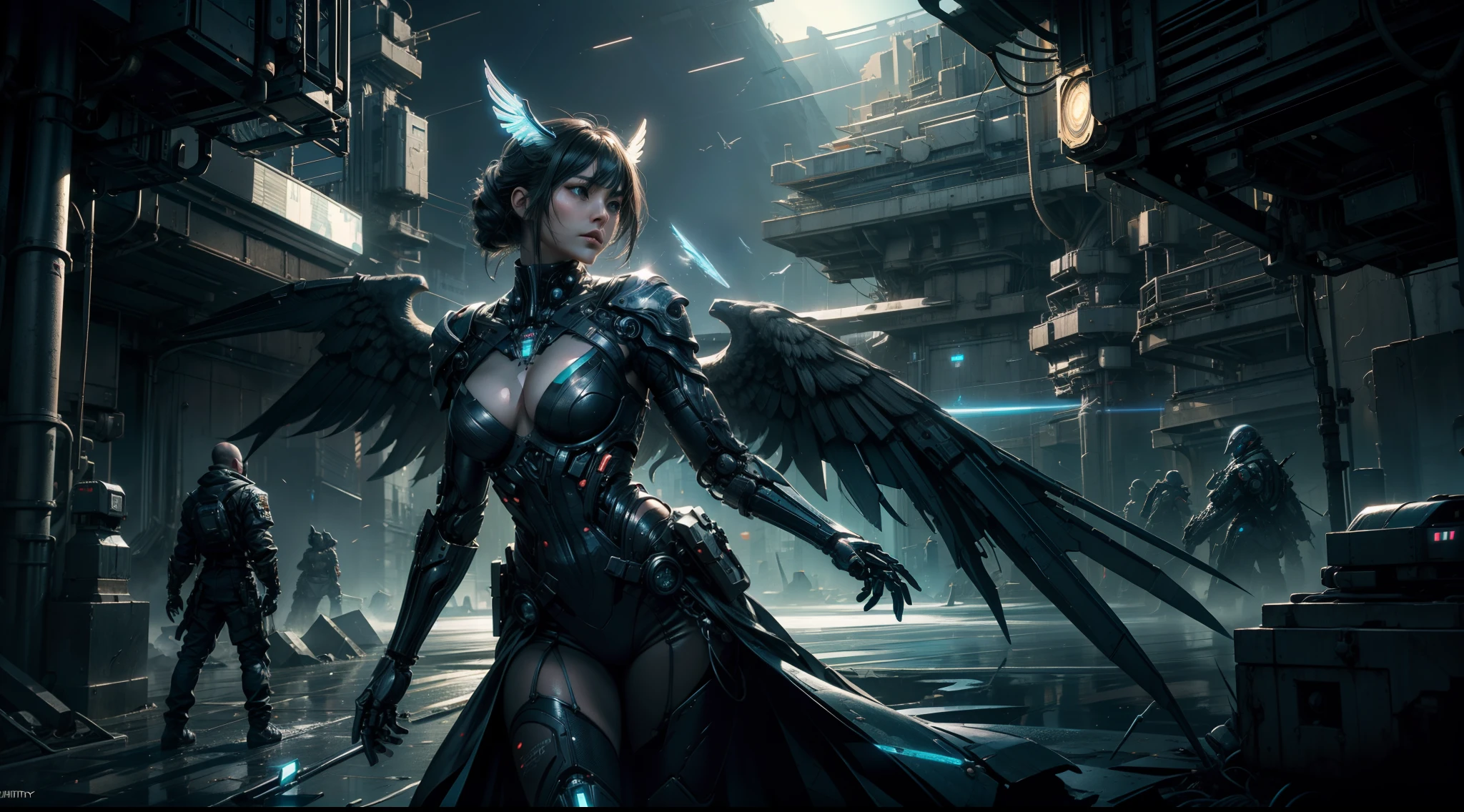（（best qualtiy））， （（tmasterpiece））， （（Realistis））， （A detailed）， （realisticlying：1.5），illusory engine， (High detail: 1.9)，（femele：1.4），（big breasts beautiful： 1.4),(carismatic:1.3)， （Large breasts）， beuaty girl，elaborate robes，beauitful face， looking at viewert， dynamicposes， (((Mechanical wings)))，The background is the city of the future，the night，hdr， Ray traching， NVIDIA RTX， Hyper-Resolution， Unreal 5， sub surface scattering， PBR textures， Post-processing， Anisotropic filtering， depth of fields， Maximum clarity and sharpness， trichotomy，8K original，（Luminous Particle：1.4），（VerydetailedCG，Unity 8k壁纸，cinmatic lighting，lens flare glow），Reflectors，Sharp focus，cyber punk style