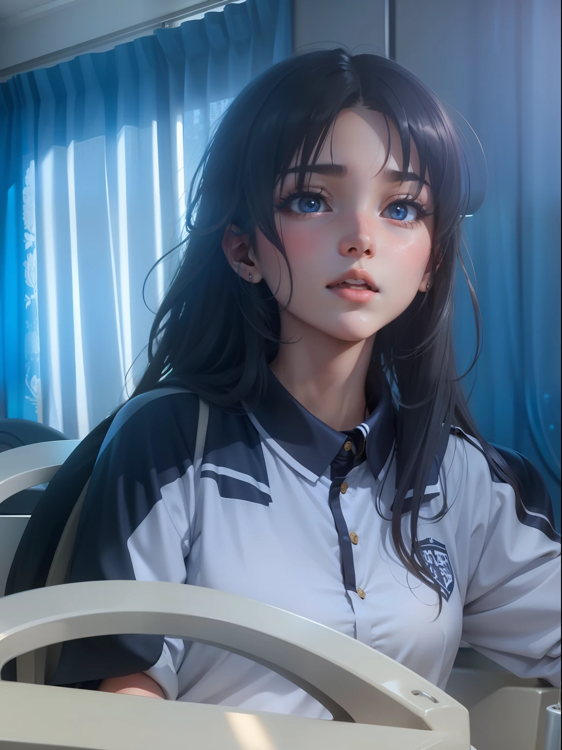 Pure,female high-school student,校服,Large,cabelos preto e longos,high qulity