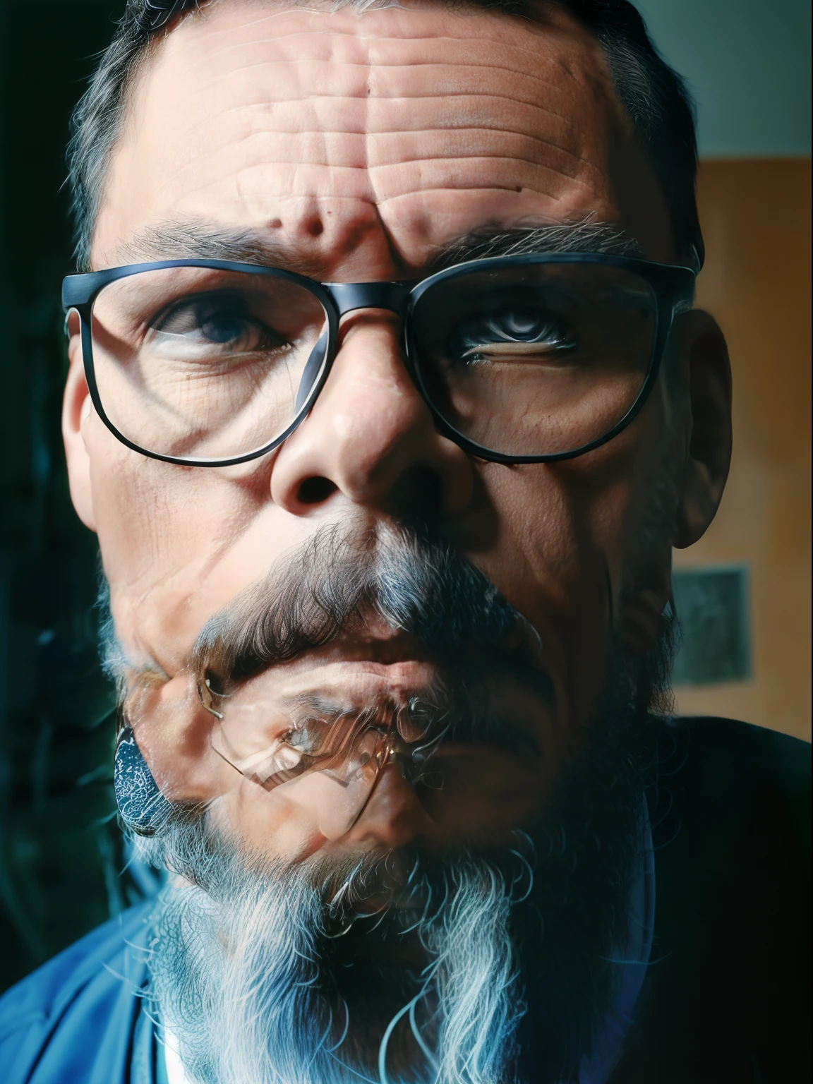 guttonerdvision10, Portrait of a man with glasses, LENTE 35mm Concept Art BY Alan Lee