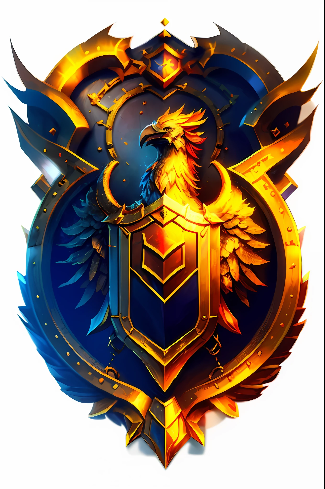 a closeup of a shield with a bird on it, escudo de fantasia, DrakenGuard inspirado, emblema do escudo, with an eagle emblem, design do escudo, guild commission, Emblema da Sabedoria, em estilo de warcraft, game icon stylized, paladino!, 3D Icon for mobile game, heroes of might and magic, game icon asset, Locklegion, heraldry