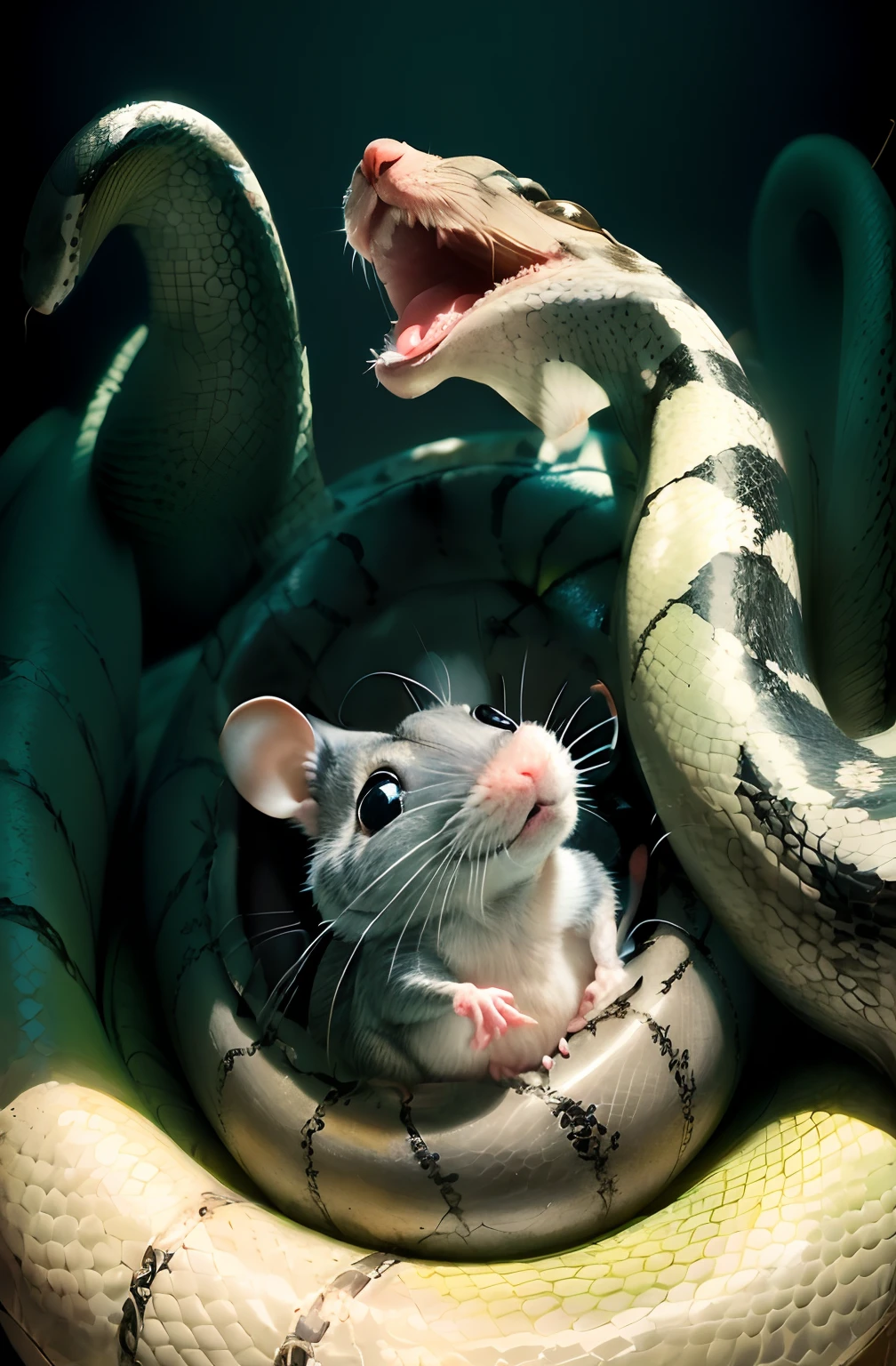 a scared little mouse looking up