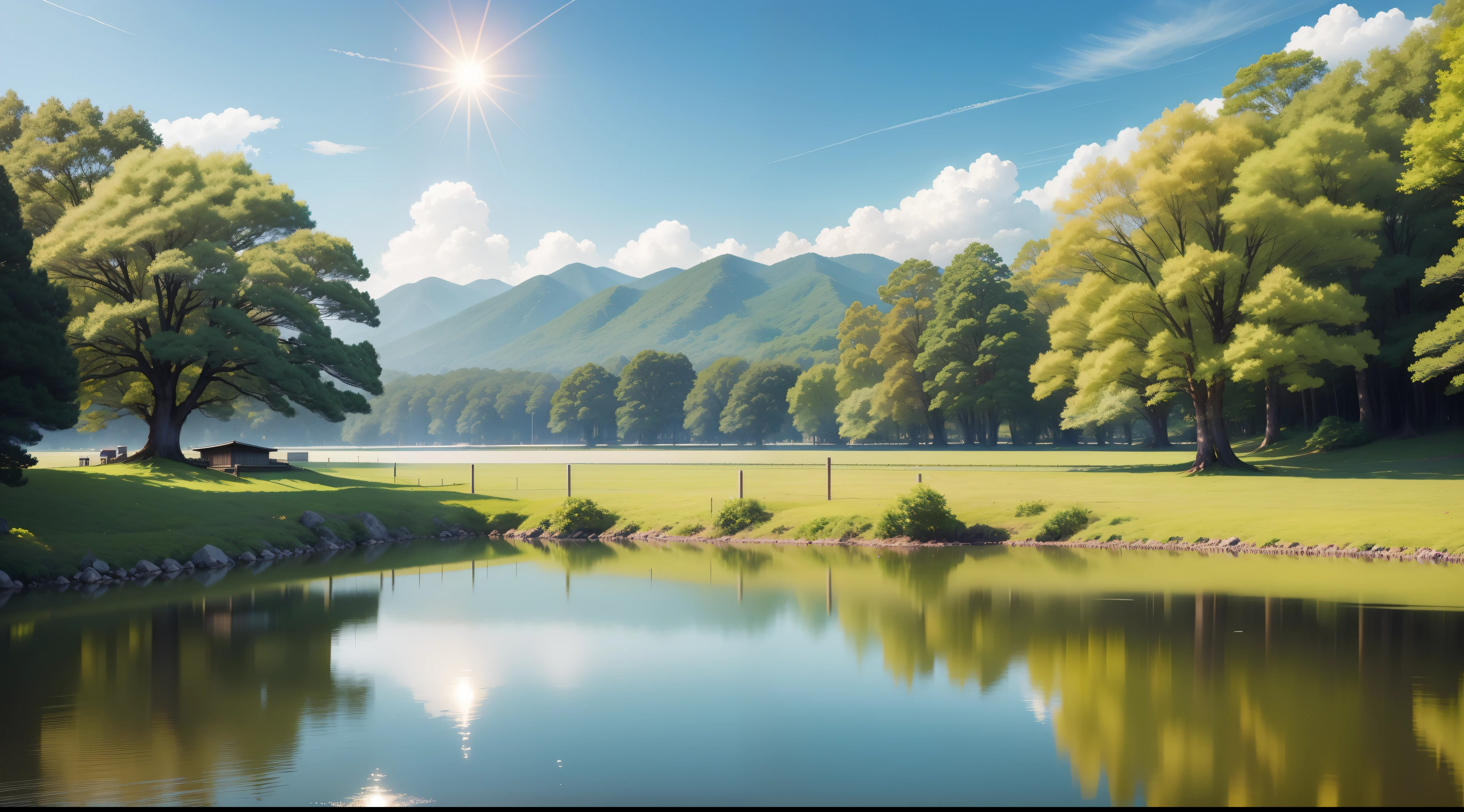 Yamakawa,lakes,grassy fields,bright sun