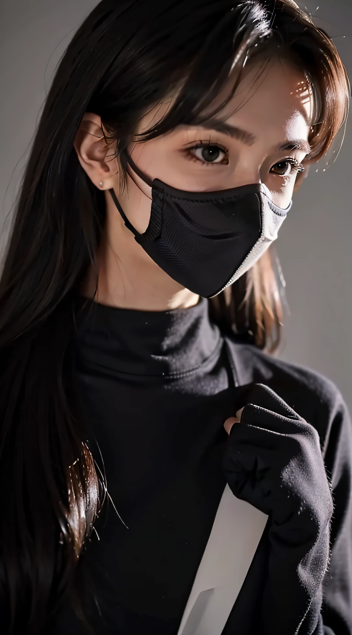 （8K，highest  quality，tmasterpiece：1.2），（hair_style），（realisticlying，realisticlying：1.37），HighestQuali，tmasterpiece，Female ninja，smog，masked，scyscraper，good body