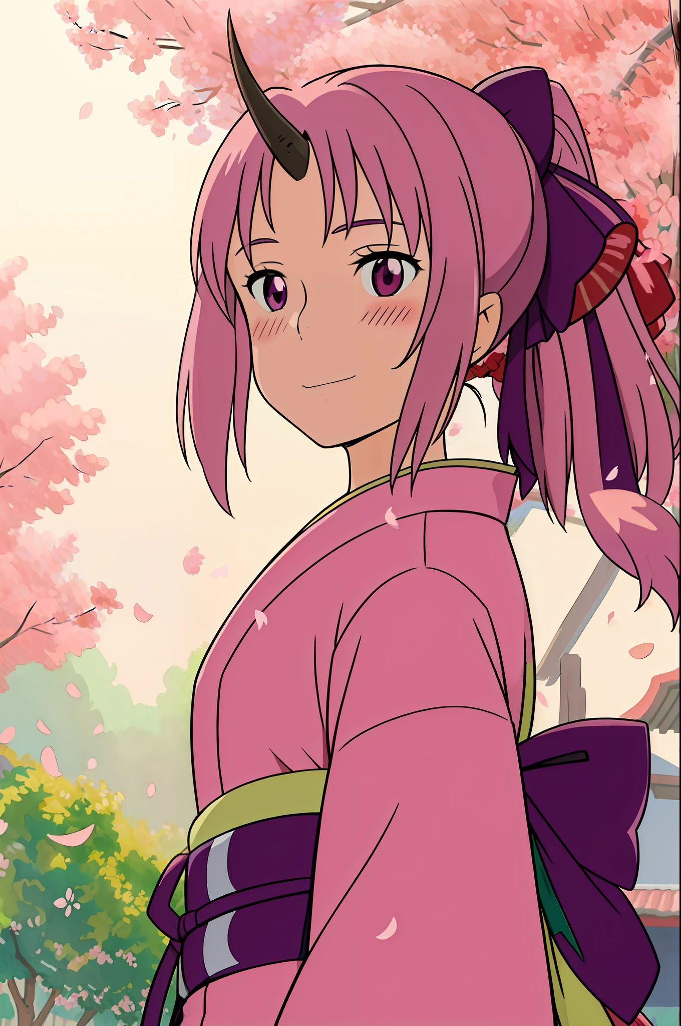 ((best quality)), ((masterpiece)), (detailed), 
1girl, pixel-Shion, kimono, outdoor, sakura tree, slight smile, blush upper body, cowboy shot, miyazaki hayao