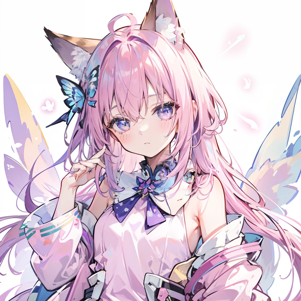 Wolf Pink Haired Girl、blue eyes