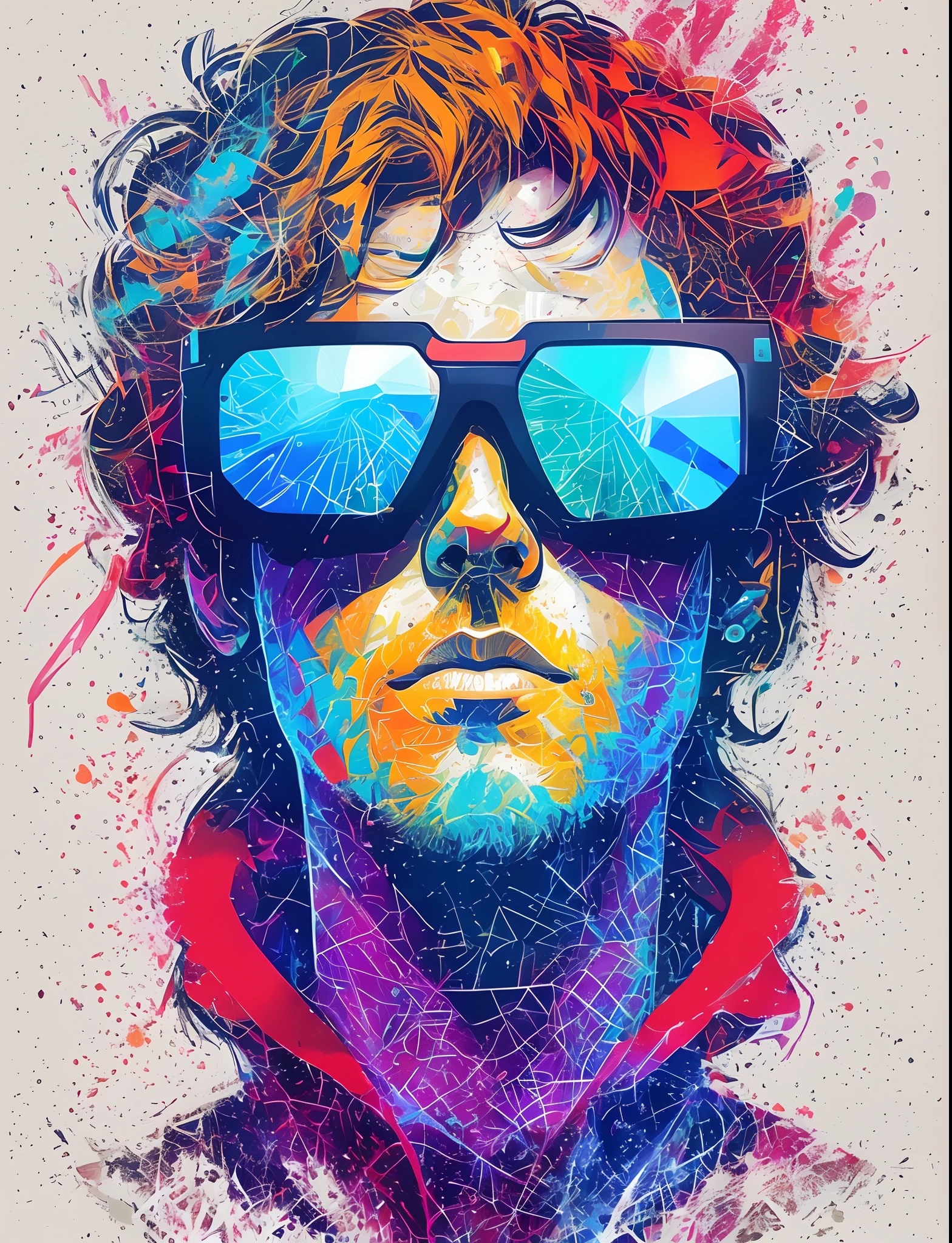 A closeup of a man wearing sunglasses with a colorful background, estilo de arte digital, arte colorida do filme, Arte vetorial digital 2D, 2 d artee vetorial digital, Arte vetorial 2D, Arte vetorial 2D, in illustration style digital, vibrant fan art, Jen Bartel, Arte digital 2D, 2 D Arte Digital, Arte 2D, 2 d arte