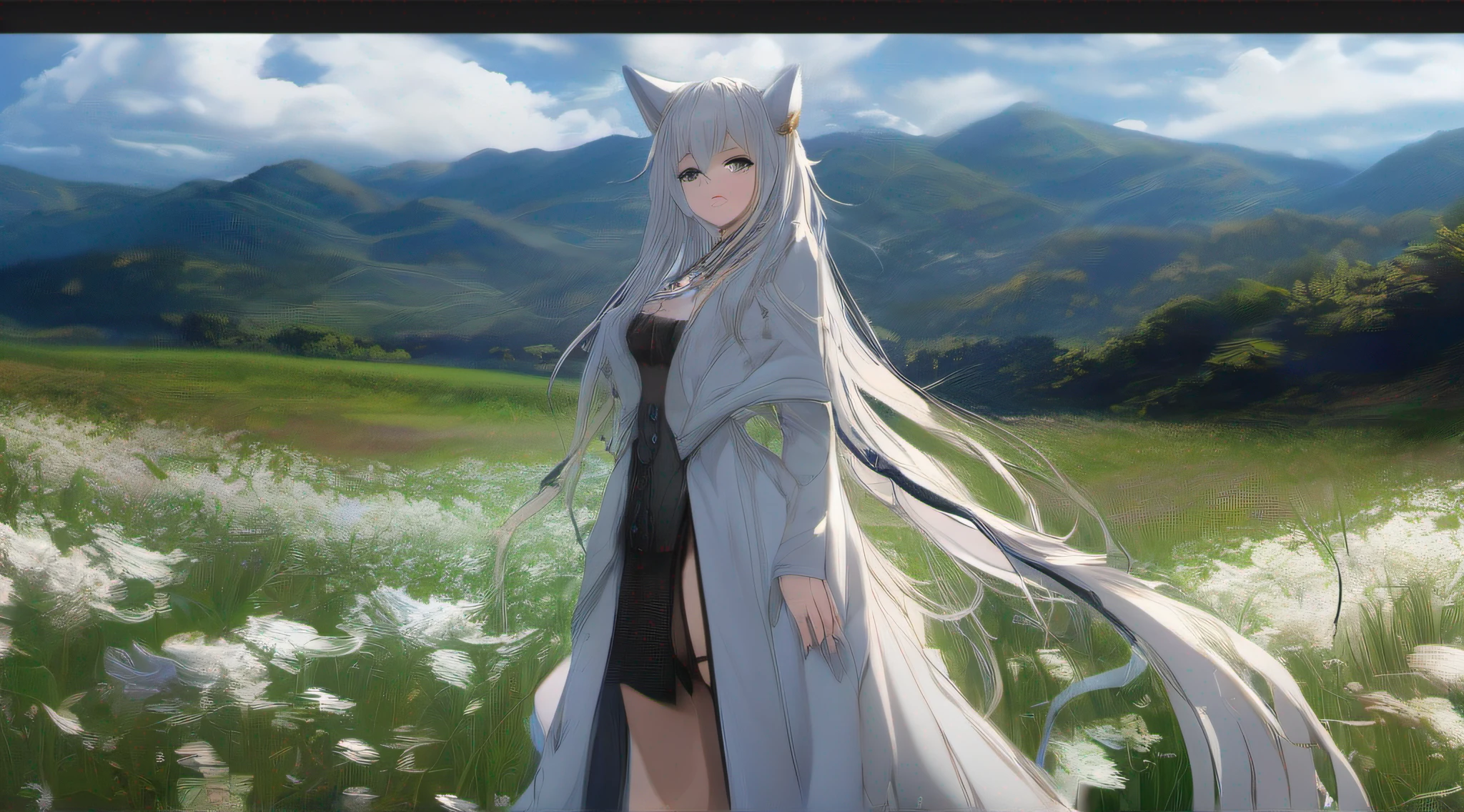 Fantastic forest,Night, Dark, (Fantasy),infinite,deep blue sky,The abyss of knowledge,Cowledge,((masutepiece)), (((Best Quality))),((Beautiful fine eyes)),(Eye lashes)、Realistic clouds、Very beautiful face、The ultra -The high-definition、Wolf and Human Girl、(1人)、Black hair、The long-haired、abyss eyes、glowy skin、oils、small tits、Perfect human body structure、Robe with red hood、tattered cloth、Realistic coat、Tee、Super delicate CG Unity 32k wallpaper、photoRealstic、​masterpiece, ((ultra-detailliert)), ((illustratio)),colourfull,wall-paper,The energy,Unknown terror,Incomprehensible,Boken,Flying pages,Know everything,Predict the future、Get to know the past、Infinite wisdom、blue flames