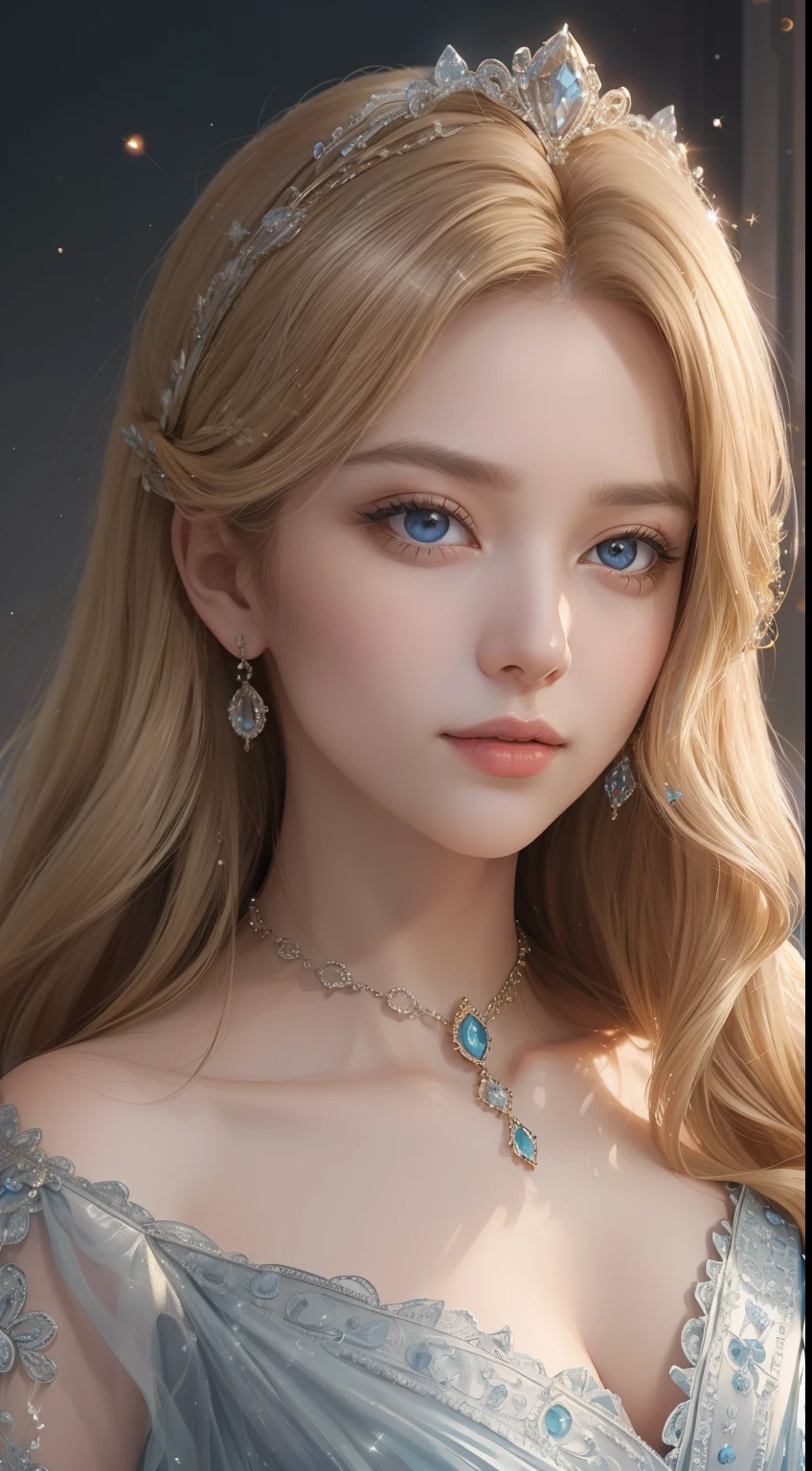 Absurd, ultra-detailed, high quality, masterpiece detailed face, beautiful eyes(eyes detailed) , Whole body, Greek mythology, Goddess, Aphrodite, a vision of ethereal loveliness, radiating an enchanting aura that captivated all who beheld her, possessed a grace that seemed otherworldly and a charm that could sway even the most steadfast hearts, more beautiful than anything or anyone in the universe, hair flows like strands of spun silk, cascading in waves of lustrous gold. eyes are deep and mesmerizing, sparkling with a divine light that reflects the depth of her passion and the mysteries of love, lips are delicately curved, hold a hint of a knowing smile, teasing and alluring in their gentle grace, skin is flawless, smooth as petals of the finest rose, golden blonde hair, whole body, Gorgeous dress, at night