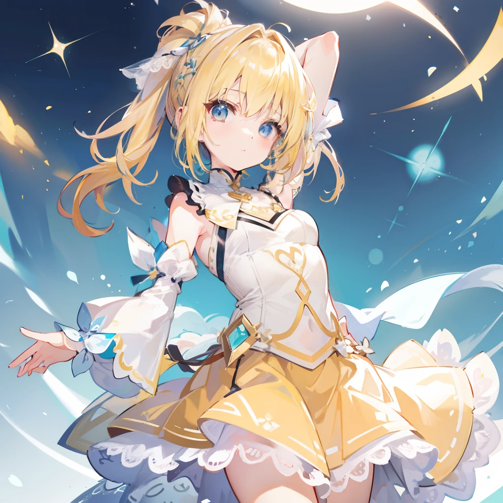 Glowing light brownish yellow with hair and pupils,Blue and white school uniforms,With a silver crystal pendant,Sweet girl,The whole is shining