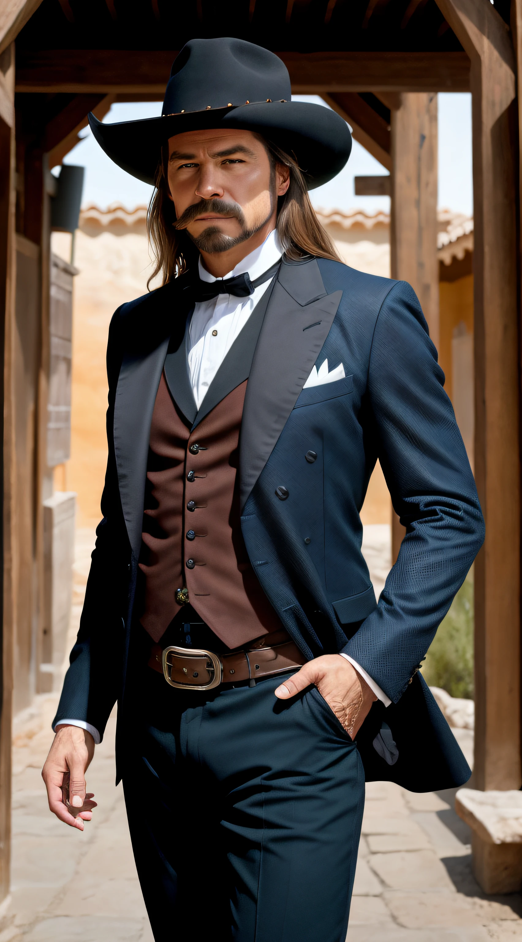Wild Bill Hickok, traje sucio, pants, Redemptina Roja Muerta 2, Arte de estilo surrealista, Anaglifo, Estereograma, Tachi-E, Pov, atmosphric perspective, 8k, Super detail, curar, La mejor calidad, Arte moderno, perfect photography, Encuadre perfecto, cuerpo natural, trazado de rayos, RTX, 8k, Fotos RAW, highest qualityr, Obra maestra: 1.7, realista, fotorrealista: 1.9 Paisaje oscuro, Photograph by Christopher Nolan, Figura perfecta: 1.4, Capas, Textura facial y de piel altamente detallada, ojos detallados, 二重まぶた, un hombre, Manos perfectas, Motor Unreal 5, fotorrealista, Caballo futurista, La ropa de vaquero tiene, occidental, Serie WestWorld, Smith Wesson 38 futuristic revolvers, 5 dedos en cadun hombreo un sombrero