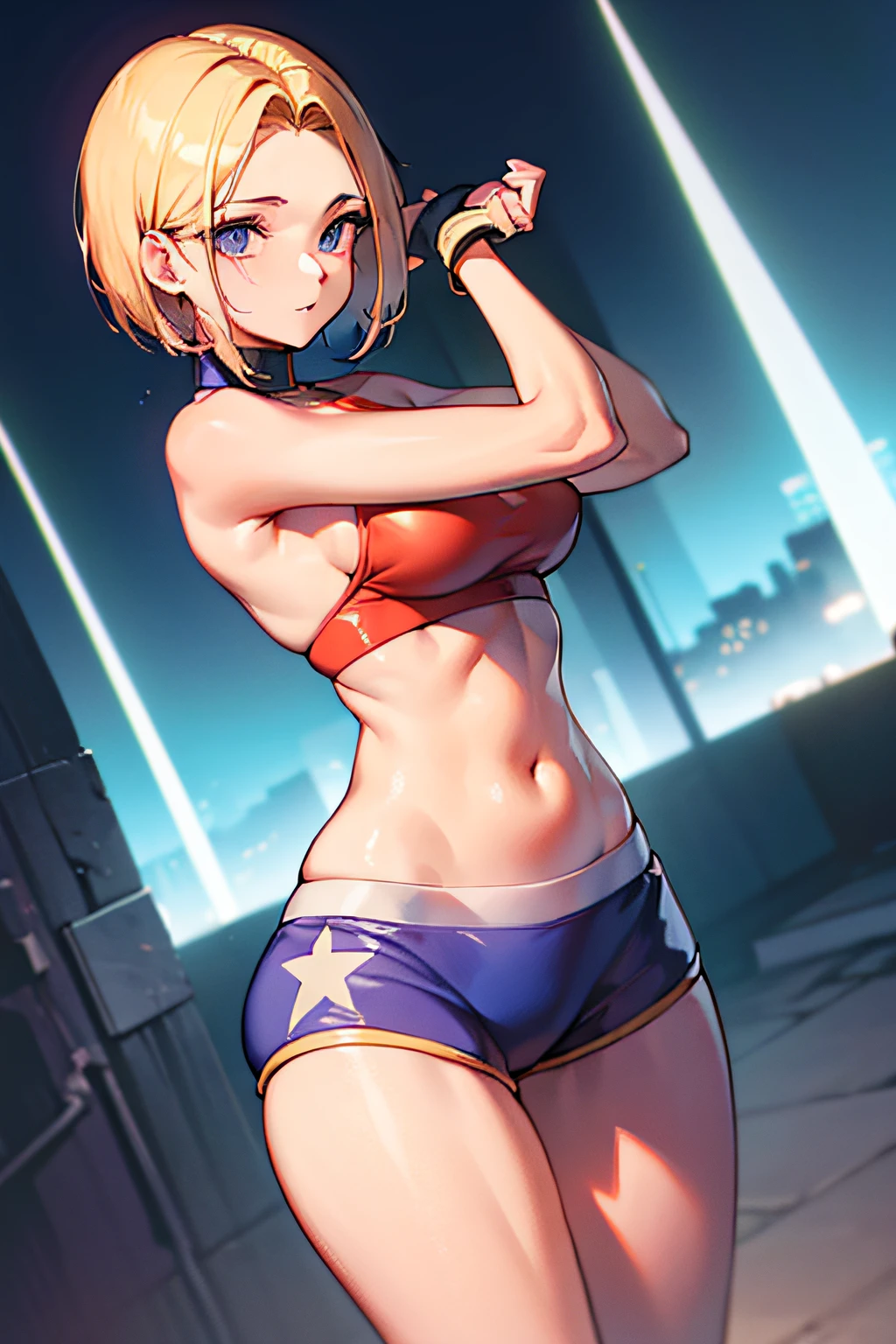 maryms, melhor qualidade, (beleza), obra-prima, 1 menina, Physics-based rendering, ultra highres, cintura estreita, magro, olhos grandes, pernas longas, (seios pequenos), olhos inchados, noite, (cidade chuvosa), pele brilhante , de frente para o espectador, postura de luta, (feche o punho), firm expression, pose luta