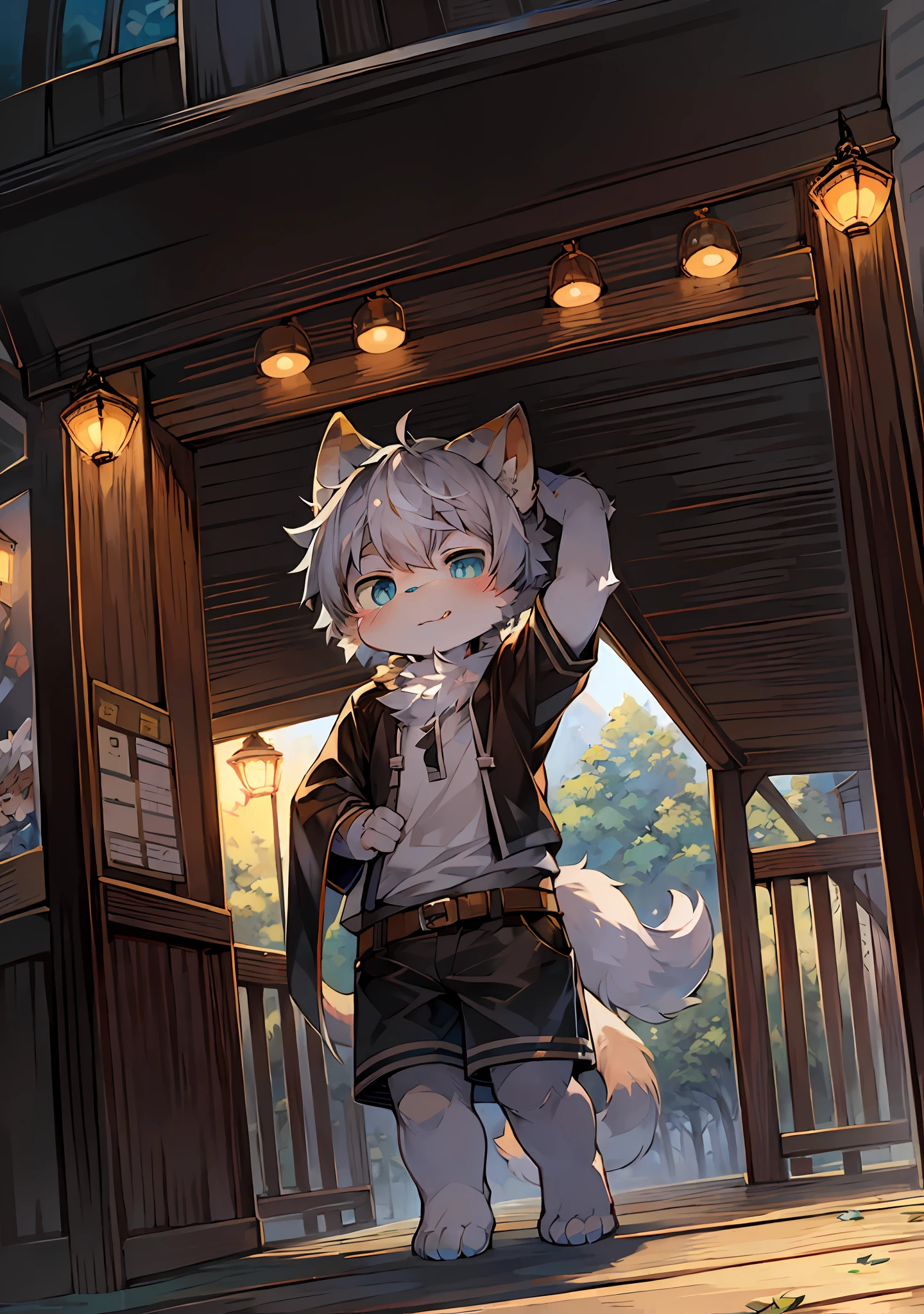 "Masterpiece,high qulity,abstract res,digitial painting(artwork of a),by Dagasi,Yupa,Kiyosan,anthro,Fluffy fur,Character focus:1.1,anthro male cat,Short hair,Portrait,eyes with brightness,in a panoramic view,Character focus,detailedbackground:0.7,独奏,shaggy,shaggy male,malefocus,anthr,Full Body Furry,Fluffy tail,White fur,Ice blue eyes,Gray hair:1.2,felid:1.2,external、parks:1.1"