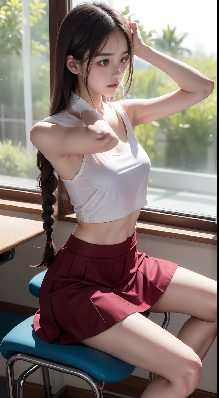 Side view，4K Ultra HD,，fullnude，fullnude，tit，tit，Lower body visible，The genitals are visible，Rape，raping，Transparent JK school uniform，Transparent JK school uniform，Superskirt，Superskirt，sleeveless tops，Hairy underarms，Get wet all over your body，Masterpiece, Cute little girl s,Good student，Nice face, Detailed eyes, Twist braids，Hair spreads, high light, Lighting effects, glimmering, Realistic background, Blossom, rays of sunshine, schools，‎Classroom，Desks and chairs，sit on chair，sitting before a table，Side view，Side view，Look at the armpits and chest from the cuffs，Look at the armpits and chest from the cuffs，Lie on the table，Lie on the table，Full body capture, You can see barefoot, pretty legs, The are visible,Black brown hair，Turbulent posture，Spread your legs，Spread your legs ，dewpoint，dewpoint，Raise your left leg high，Pubic hair exposed，Pubic hair exposed，Love liquid outflow，Love liquid outflow