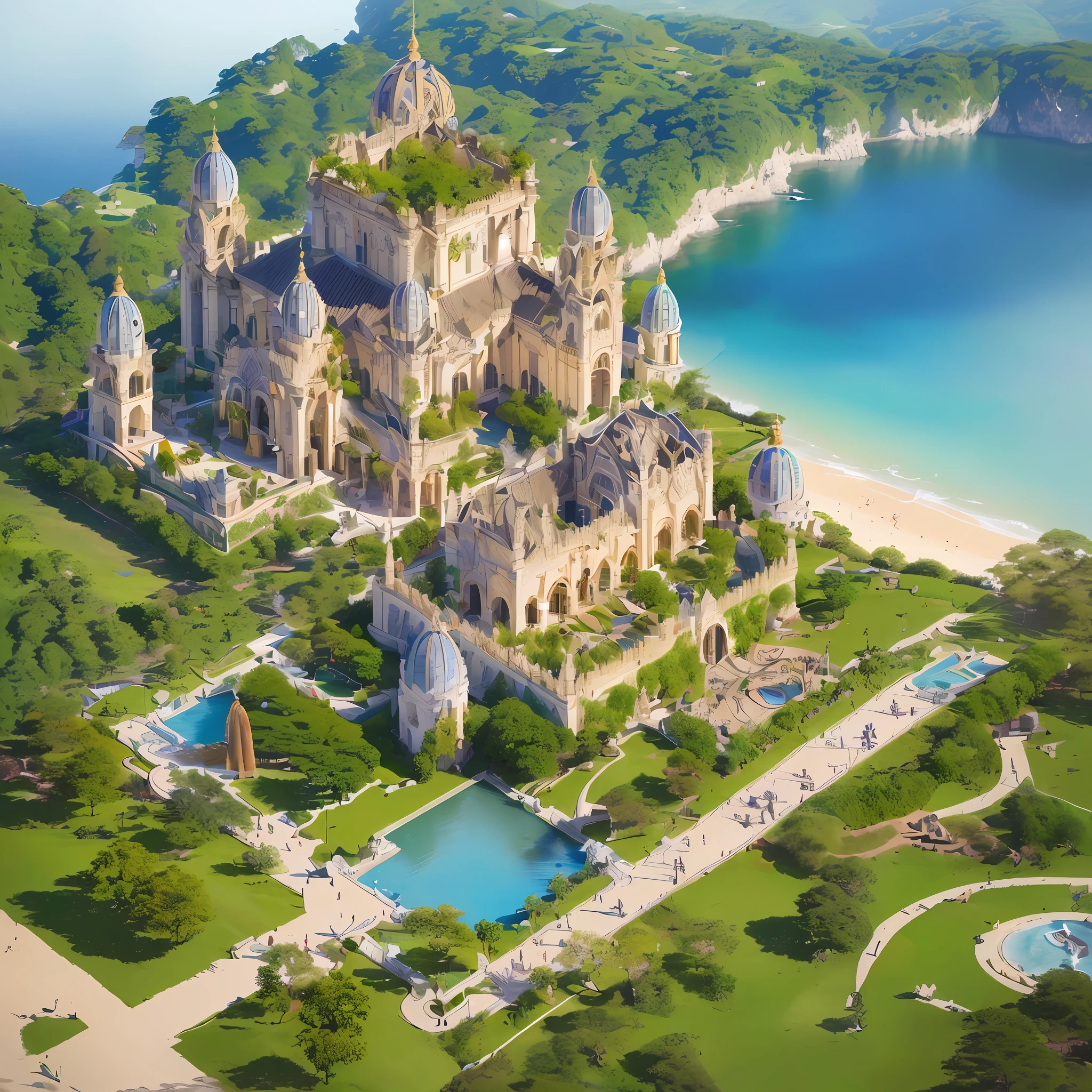 obra prima, architectural design, melhor qualidade, texturas detalhadas, Ambiente imersivo, lifelike lighting, Exuberante fLora, fauna diversificada, geometrical forms, isometric perspective, mapa de jogo iterativo, civilization in the background