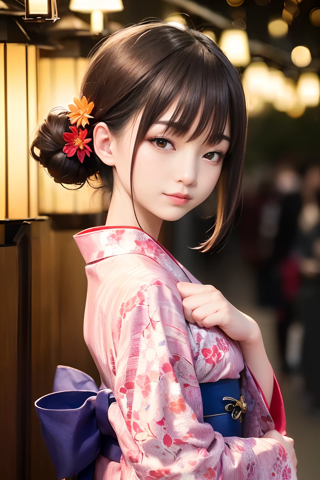 Upper body from the waist up、Are sleeping、nap、(Sleeping with your eyes closed)、(4In K、masterpiece、hight resolution、Realistic and beautiful light and shadow、One girl、Solo Focus、(top-quality)、(Hi-Res)、(extremely delicate and beautiful)、(Beautiful 8k face)、(Brown-eyed)、(I close my eyes while smiling.)、(独奏)、(Clear skin)、(Soft hair)、(hugetits)、(Plaid kimono, Red and blue floral yukata)、((Awa Odori Pose))、((Bokeh lantern light night background))、((speedo))、(reality)、thin and small nose、(red lipsticks)、(Reddening cheeks)、poneyTail、(Lustrous skin)、((Ukiyo-e style))、Ultra-thin eyebrows、Ultra high image quality、(Wearing maiko-style makeup)、skin whitening、long and beautiful lashes、Turning around in the style of a Kyoto magazine model、((s asleep))、Lustrous skin、(Red-dyed cheeks)