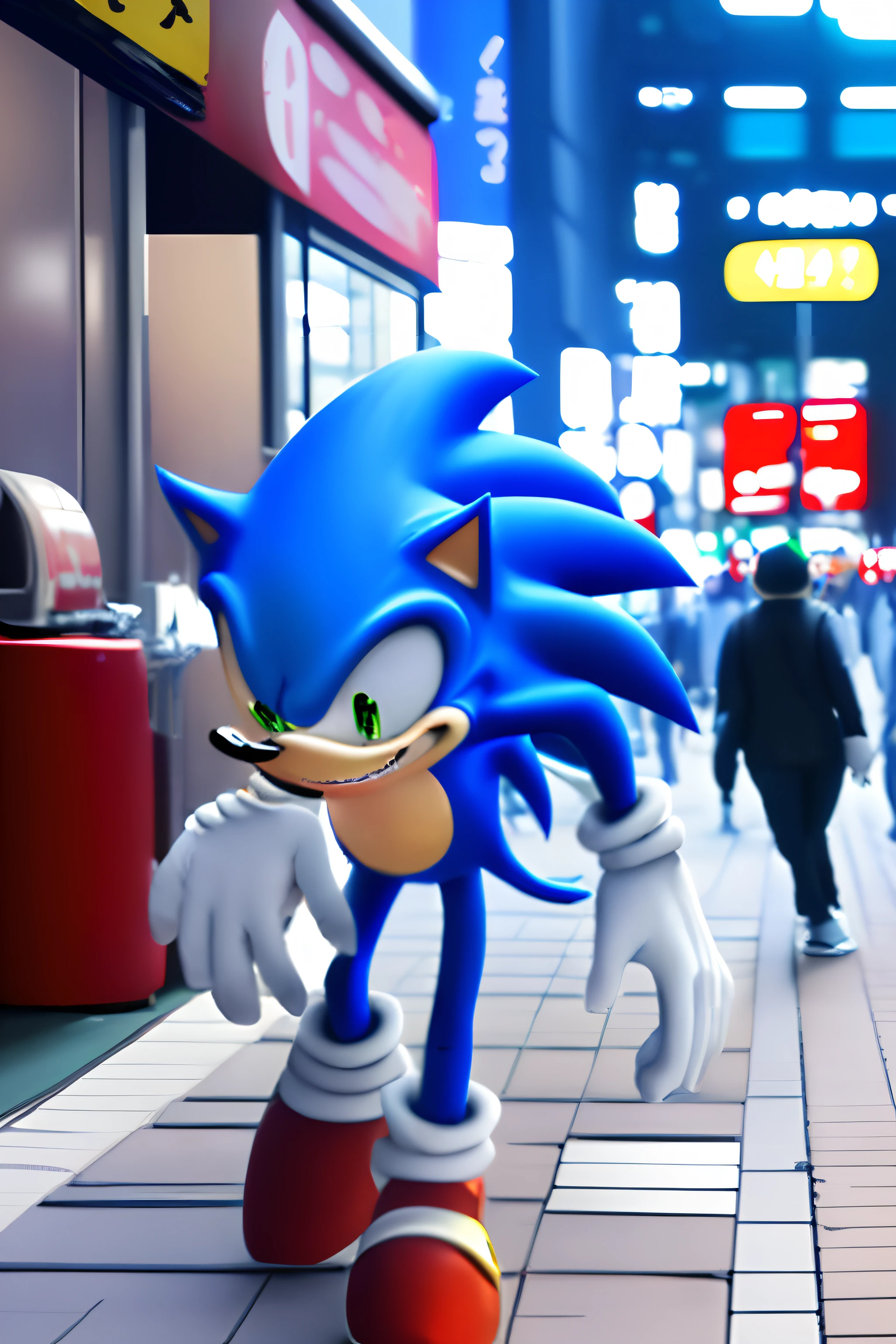 Sonic strolling around the city in Tokyo