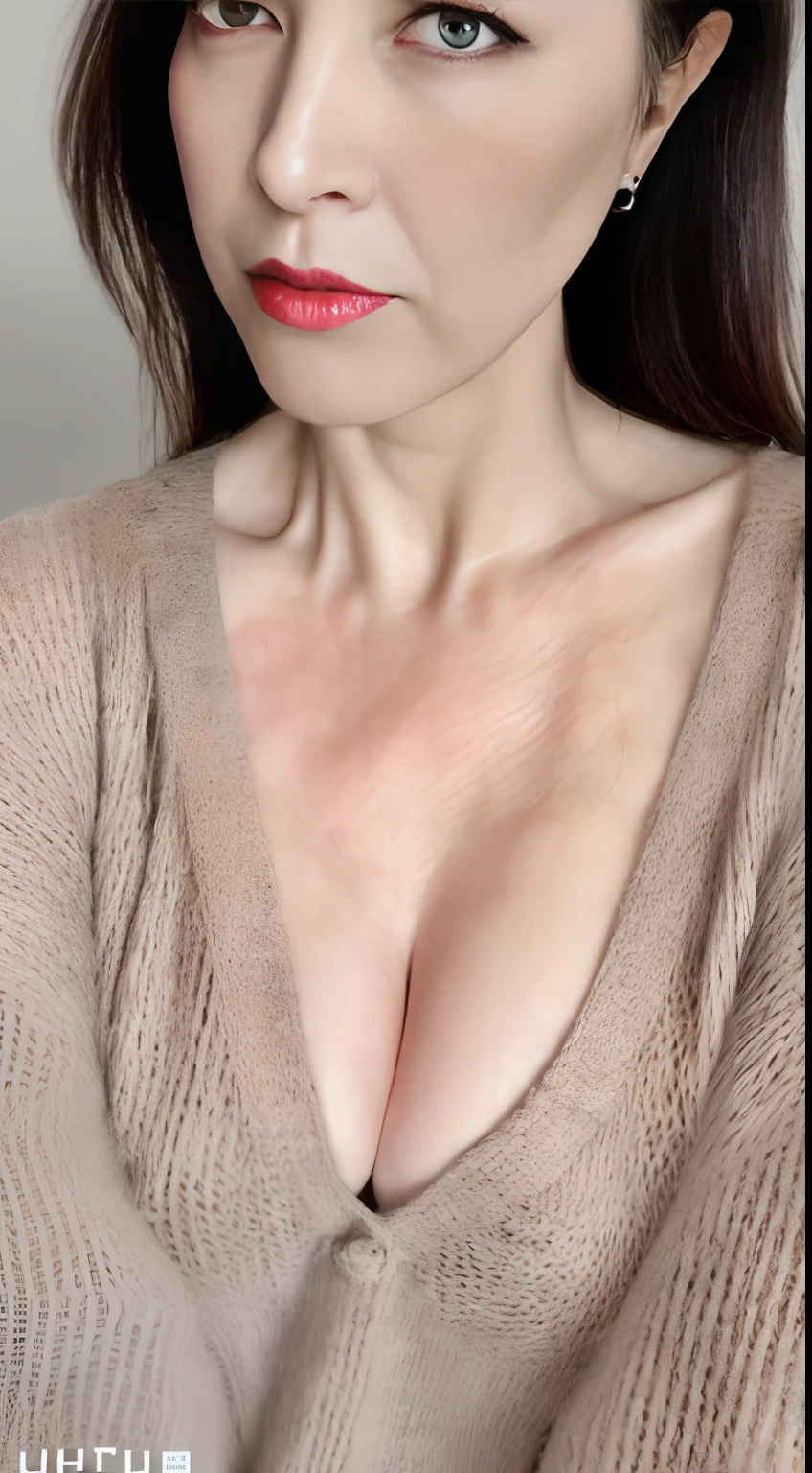 (Best quality, 8k, 32k, Masterpiece, UHD:1.2),Photo of Pretty woman, large breasts, upper body,face focus,oversized_sweater, necklace, simple background, from above, looking at viewer, (:1.1), (nsfw:1.5),