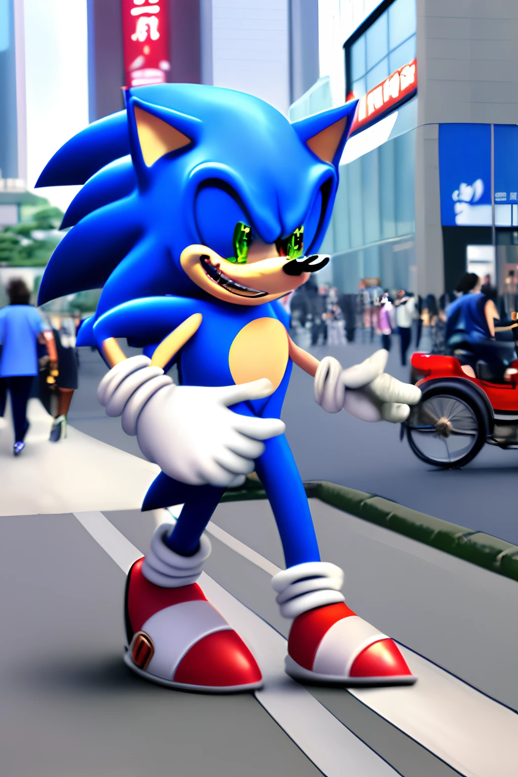Sonic strolling around the city in Tokyo