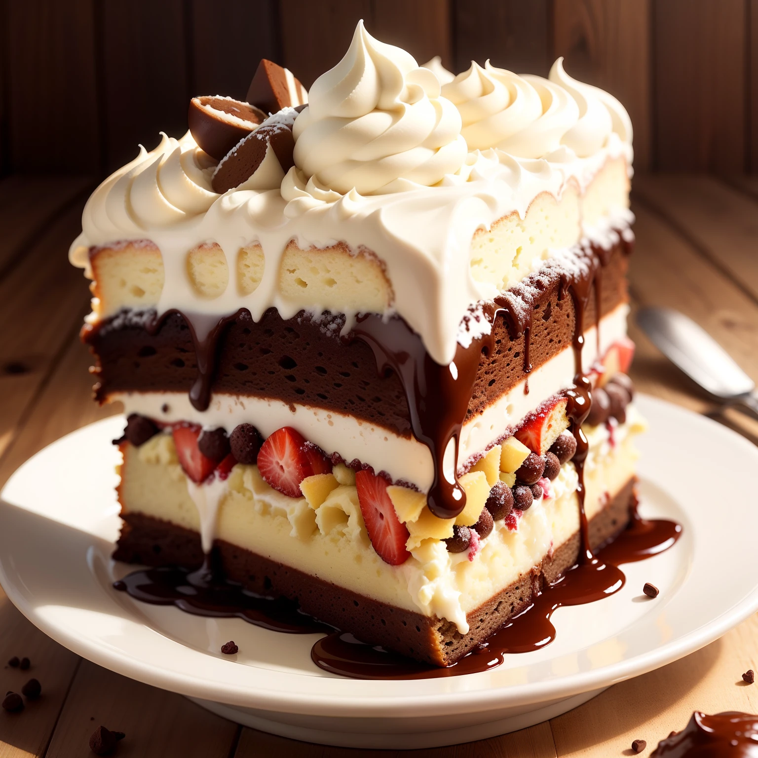 Coffee and a sponge cake called Savoiardi dipped in amaretto liquor are alternately layered.、In between is sandwiched cream mixed with mascarpone cheese and sugar。The top is sprinkled with cocoa powder