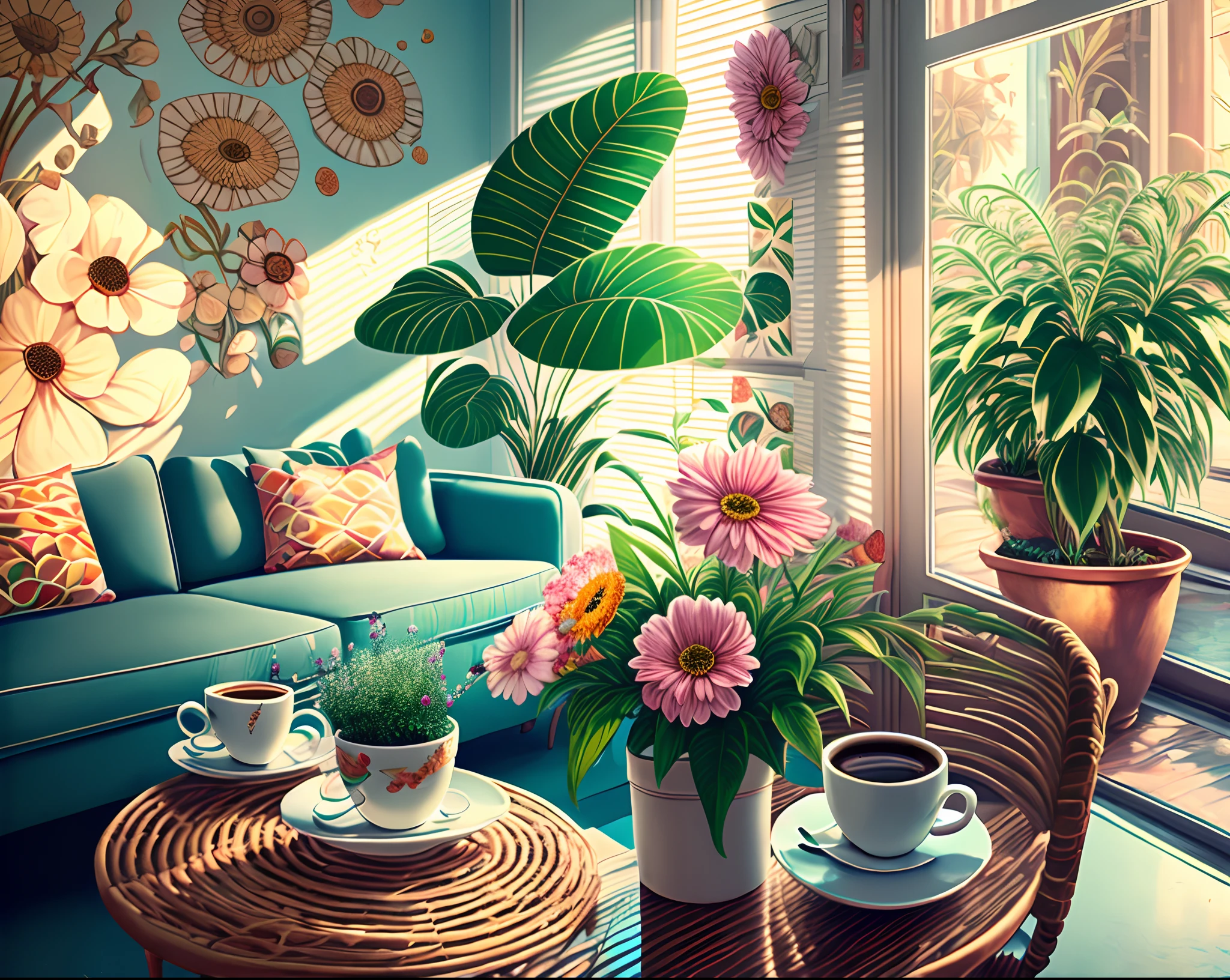 Soft sunshine,a plant,florals,Frequent coffee shops,a chair,Size hanging pictures --auto --s2
