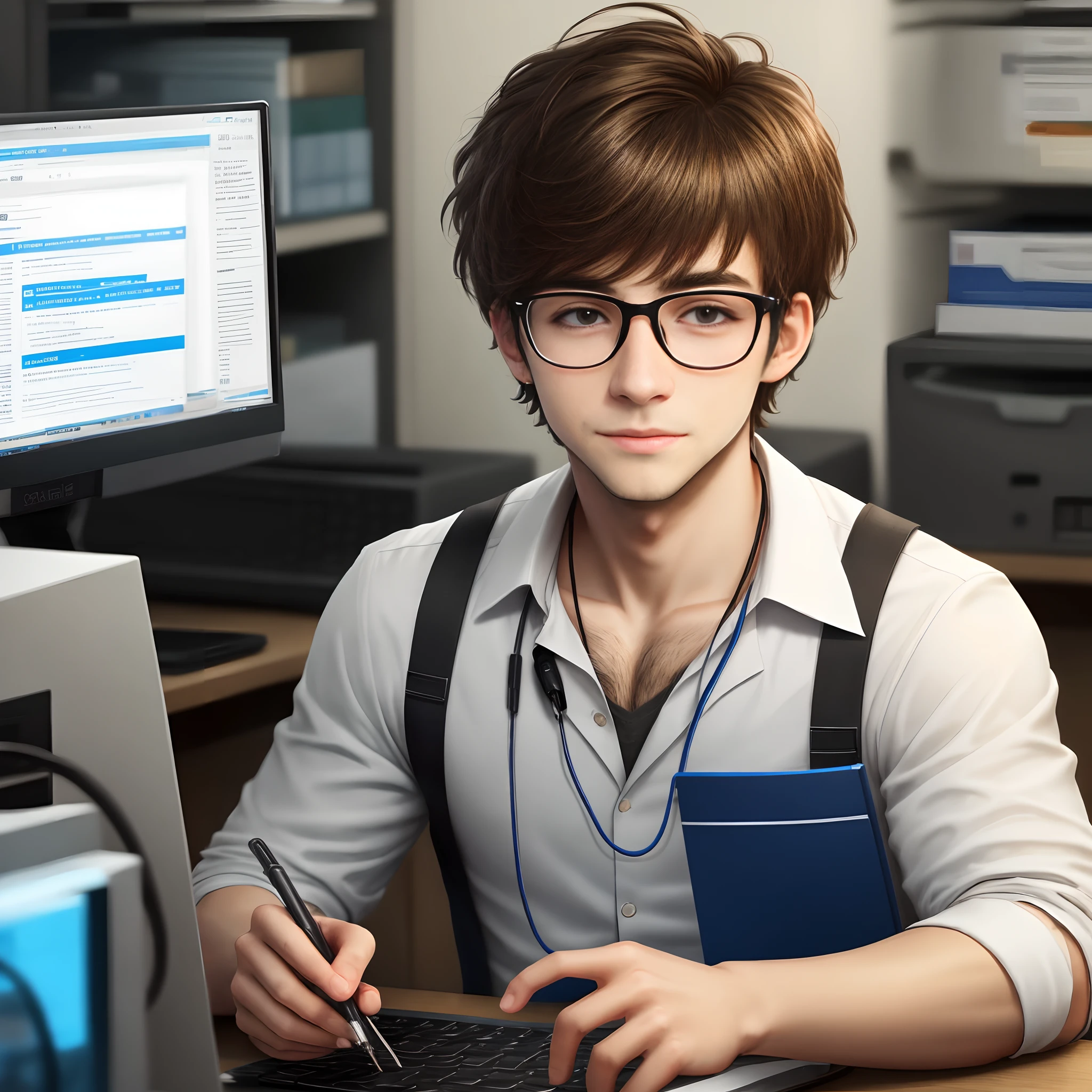 Brother Gentle Cute Boy Brunette Glasses Man Science Male Computer Scholar Short Hair