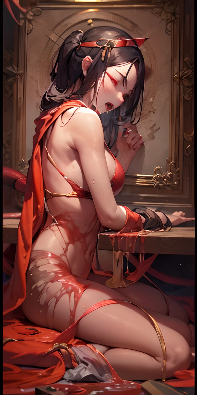 The obscene atmosphere around the room quickly increased，And it seems to be especially noticeable for women，The sleeping noble lady's face turned red again，Obscene liquid、Intestinal fluid、Saliva flowed out of the body，The body twists like a spirit snake，But he never woke up。