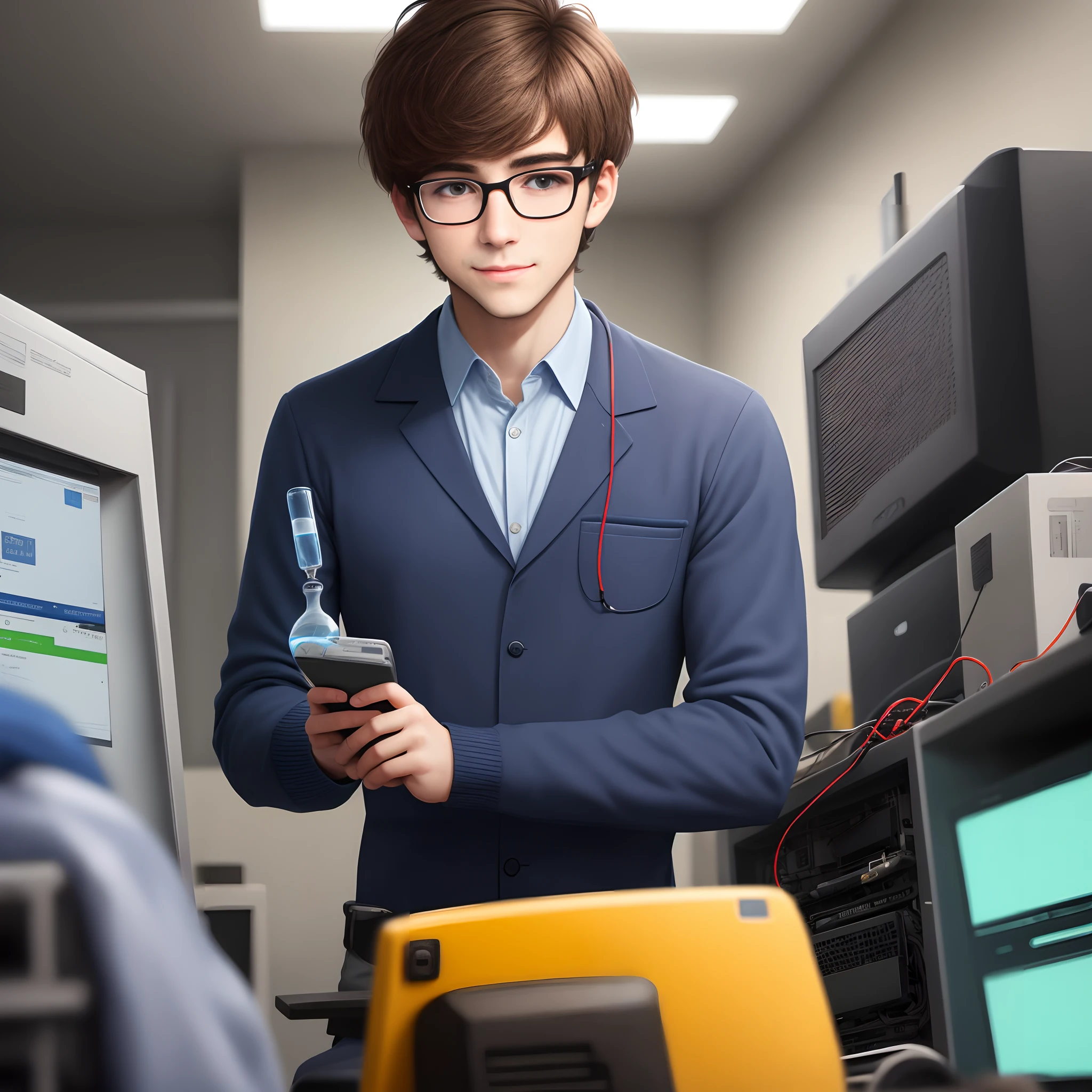 Brother Gentle Cute Boy Brunette Glasses Man Science Male Computer Scholar Short Hair