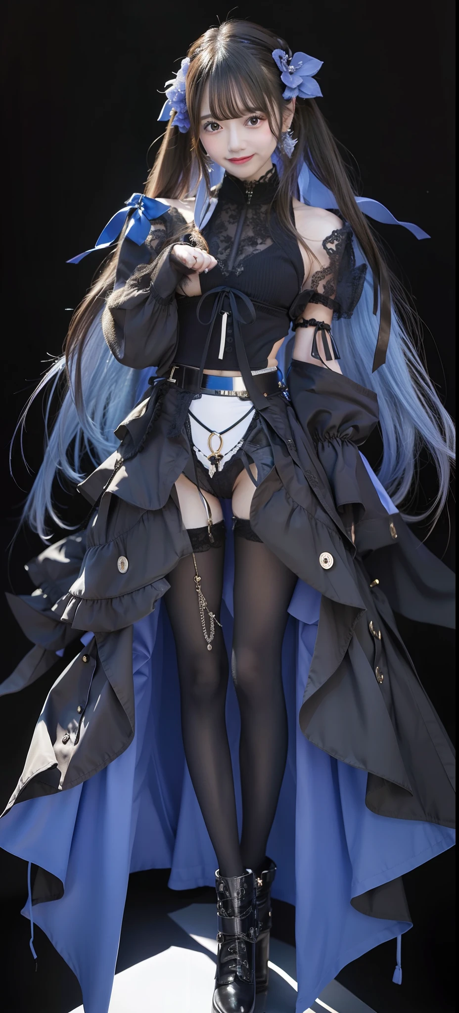 girl, in a dark castle, blue slime, choker, stockings, tricky glance, embarrassed, hits himself on the butt