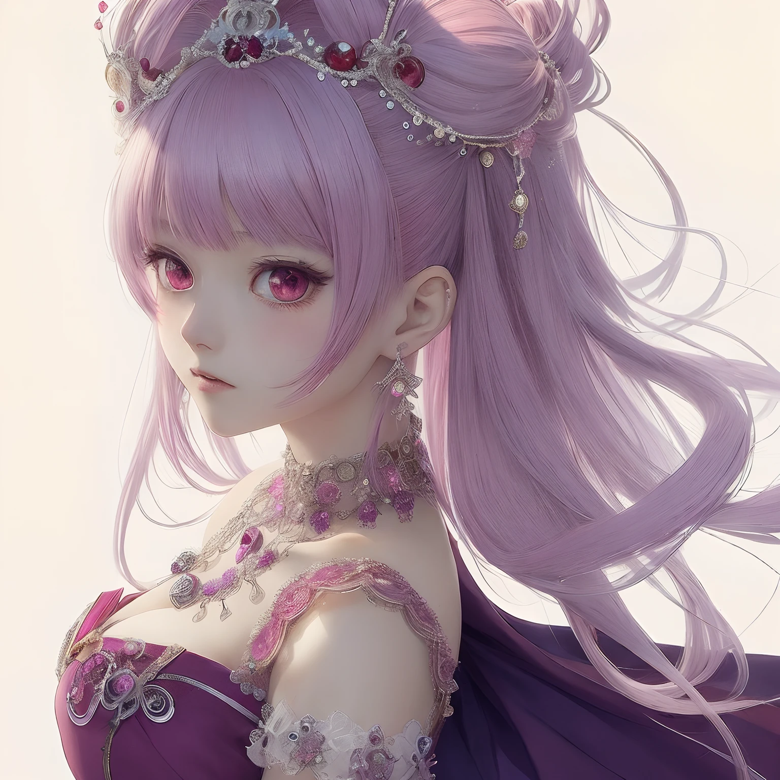 Tiebull anime girl with pink hair and purple dress, Detailed Digital Anime Art, ((a beautiful fantasy empress)), guweiz, Beautiful Anime Portrait, detailed anime character art, 8k high quality detailed art, artwork in the style of guweiz, a beautiful fantasy empress, Anime princess, guweiz on artstation pixiv