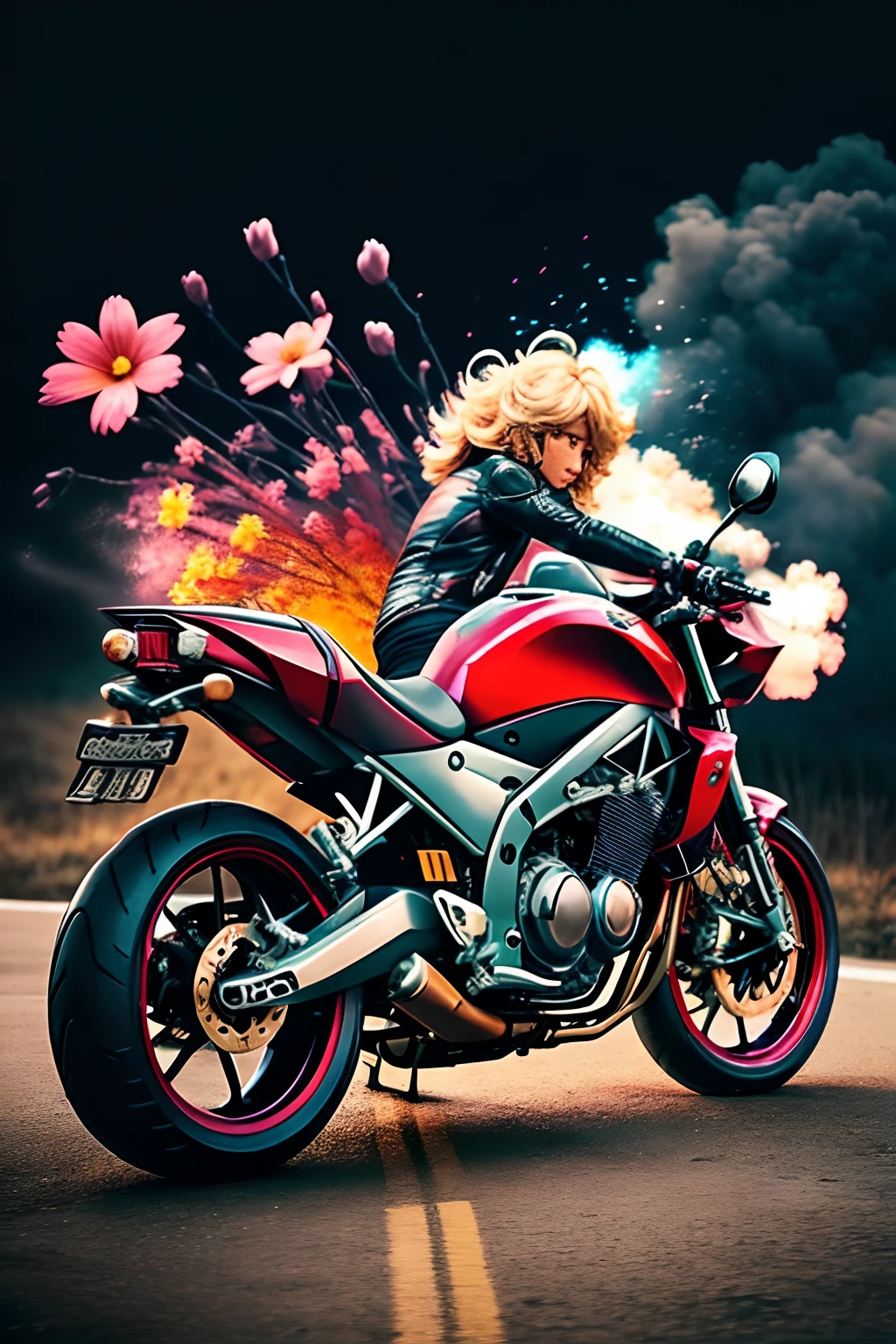 motorcycle,flower,character,Chibi,real,art, explosion,
yang08k, photography, beautiful, colorful,realistic,
masterpieces, top quality, best quality, official art, beautiful and aesthetic,