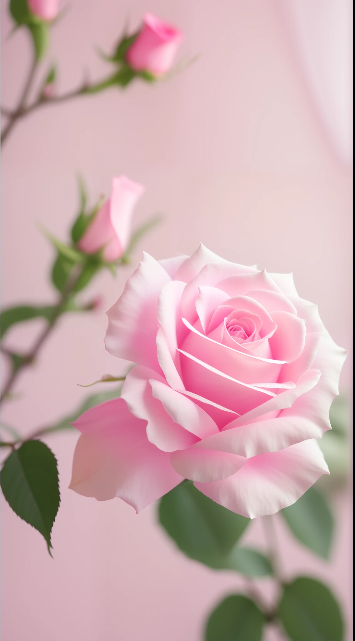 On the branch grows a pink rose, rose twining, photo of a rose, Pink rose, Rose, pink rosa, Pink flowers, shot with a canon 35mm lens, faded pink, in pastel shades, Soft blush, In pastel colors, soft and muted colors, pink flower, pastel roses, with soft pink colors, Pink petals