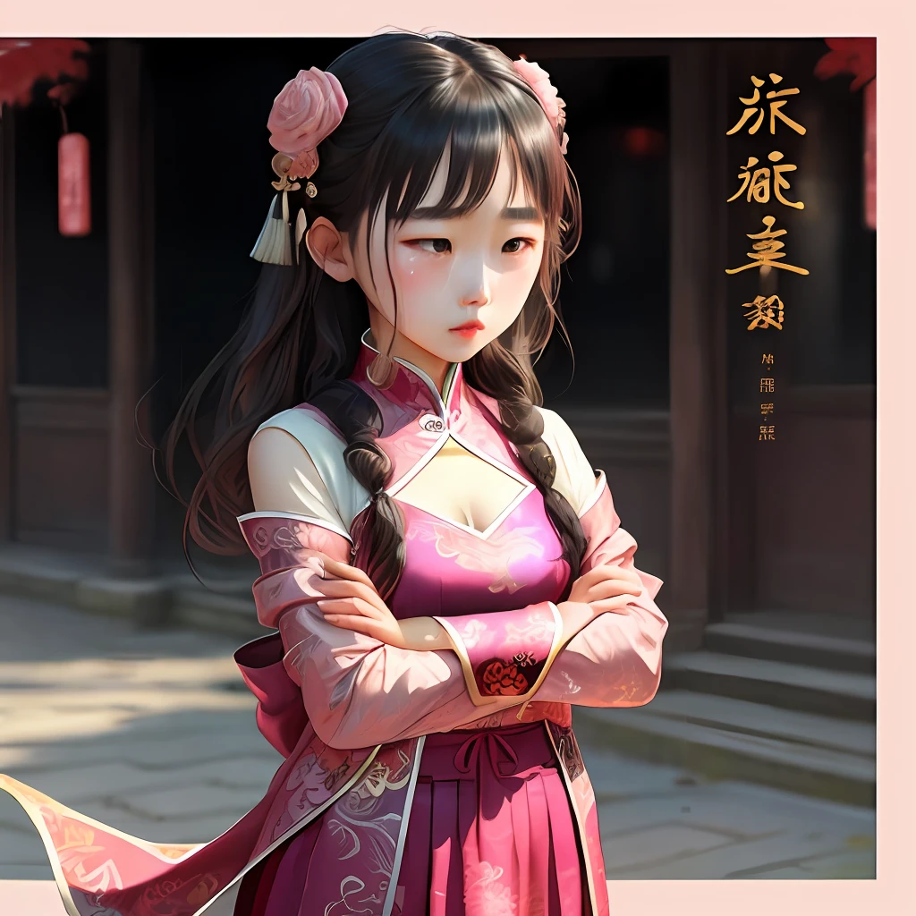 Girls carved in pink jade,-Dressed in brocade,It's so cute,At the moment, he whimpered,Cover your eyebrows with your arms,Crying。