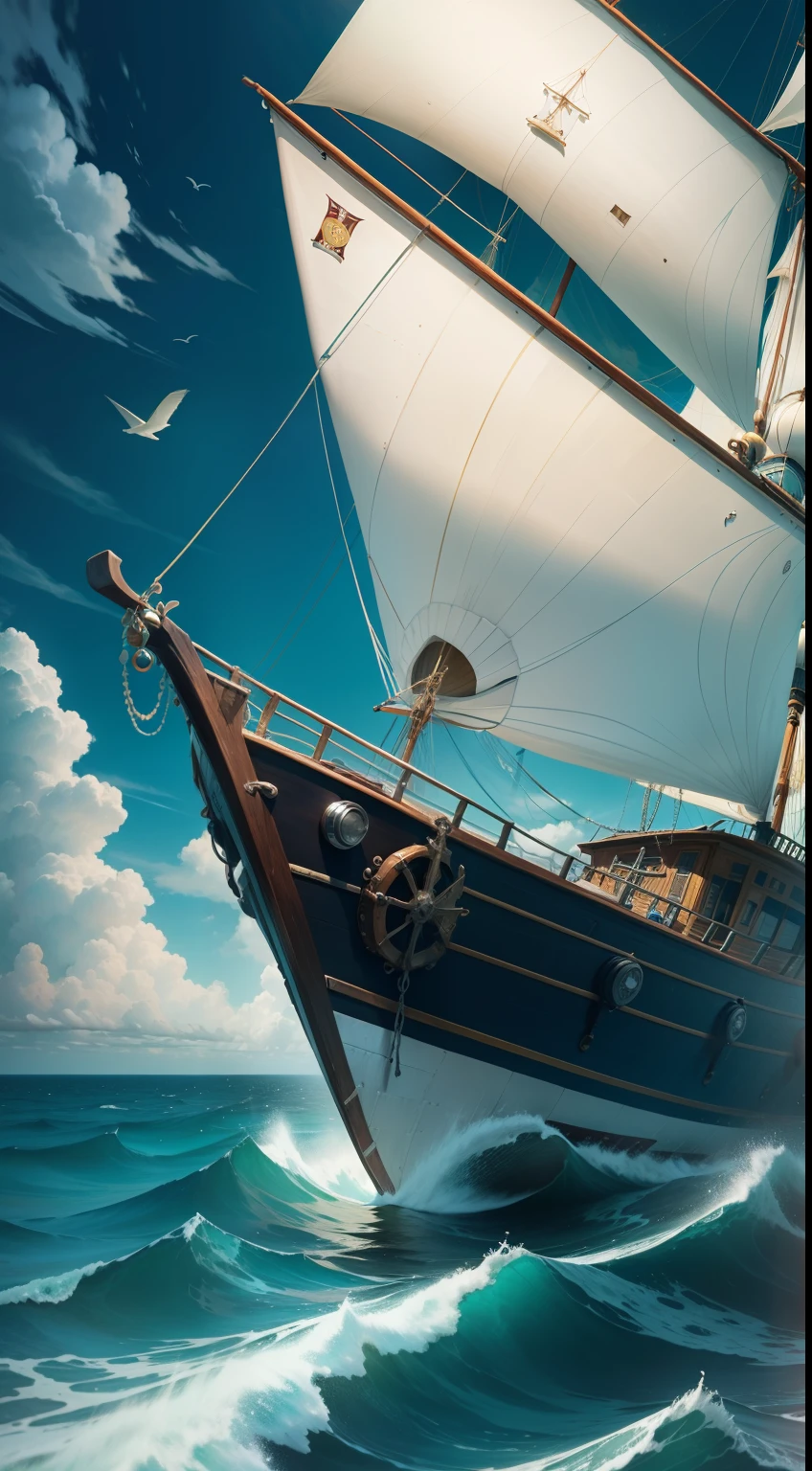 Imagem de uma caravela dentro de um mar agitado