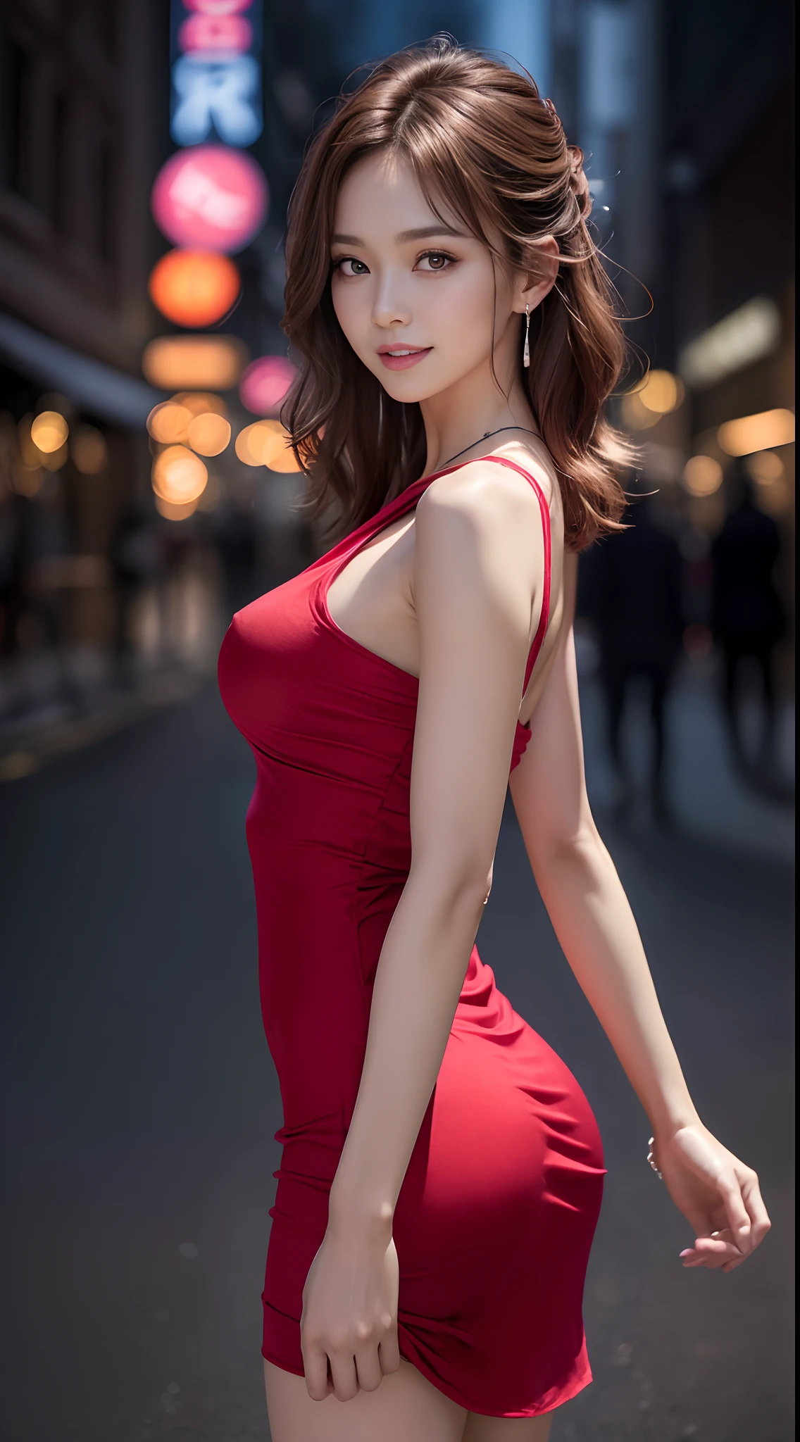 (Best Quality, masutepiece, photographrealistic, ultra-detailliert, 超A high resolution, raw:1.3), (1 woman, Beautiful Japan actress, 25 years old), double iris), (Smile), Detailed face, She has big ring earrings and red eyeshadow makeup.。,Light blonde delicate mid cut hair,The ends of the hair are wavy,Classy hairstyle,Detailed eyes, (Actress with slender figure,small tits, Smaller hips, sideboob barbosa), (Butt crack, naked waist, Bare back:1.3), (sexy silk embroidered mermaid dress:1.2), (from behind), up looking_で_viewer, BREAK black long hair, BREAK (Ceremony, Red carpet, Large crowds:1.5),My butt is also exposed,Profile beauty,